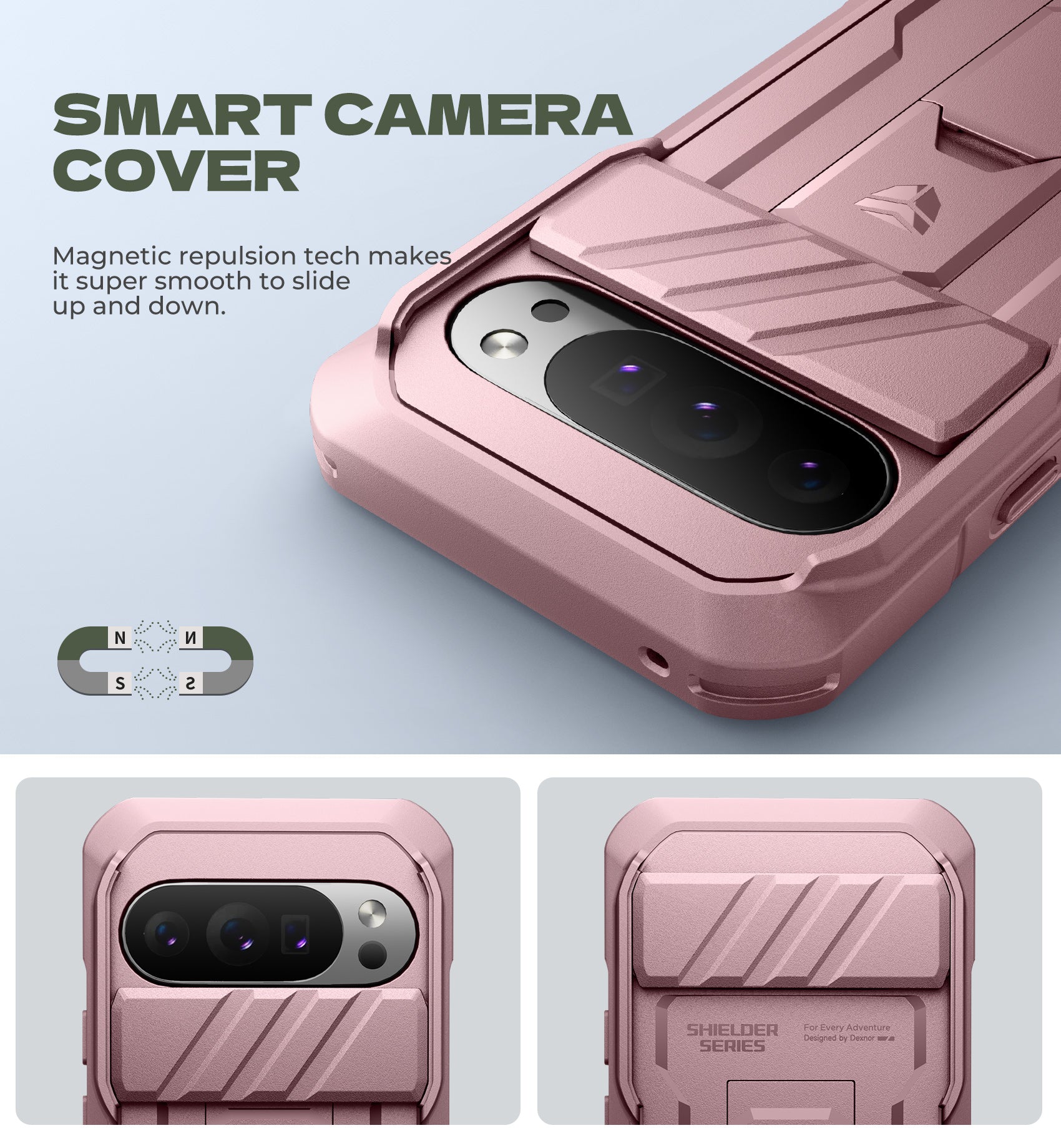 Dexnor Case For Google Pixel 10 Pro with Slide Camera Cover 2 Front Frames Full-Body Built-in Screen Protector Kickstand Bumper Cover