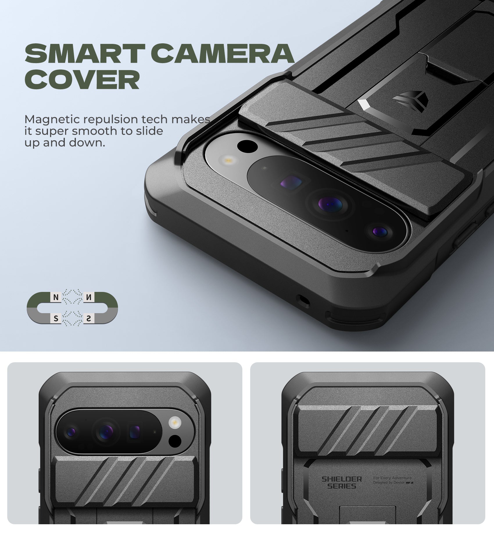 Dexnor Case For Google Pixel 10 Pro XL with Slide Camera Cover 2 Front Frames Full-Body Built-in Screen Protector Kickstand Bumper Cover