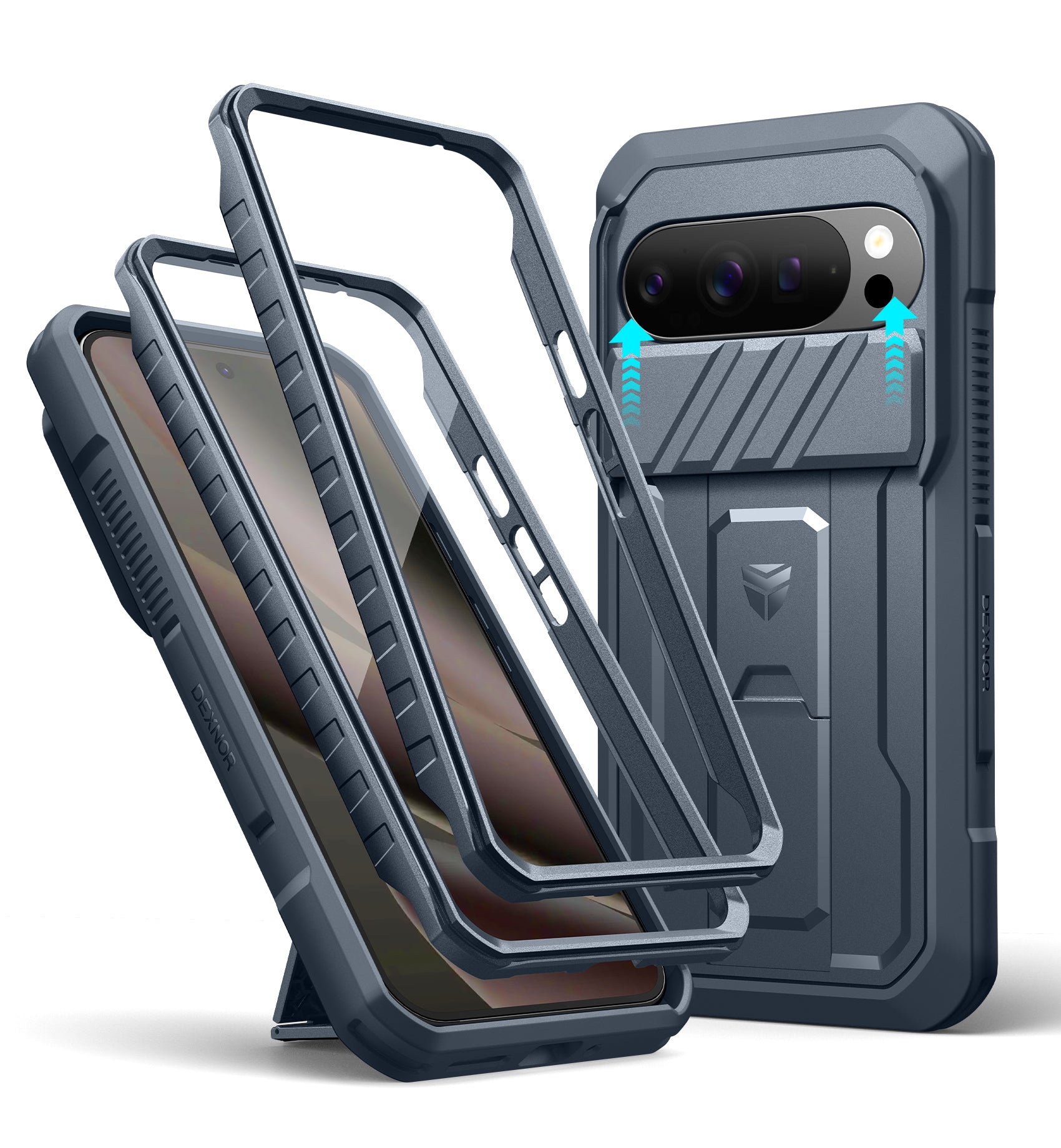 Dexnor Case For Google Pixel 10 Pro XL with Slide Camera Cover 2 Front Frames Full-Body Built-in Screen Protector Kickstand Bumper Cover