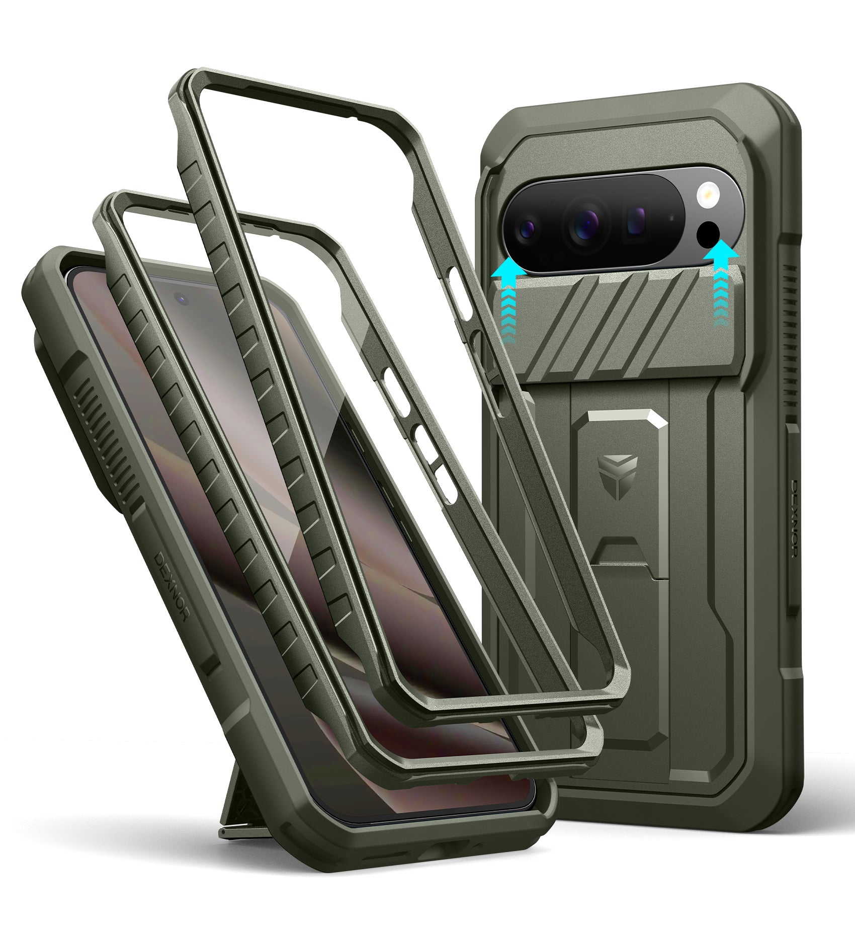 Dexnor Case For Google Pixel 10 Pro XL with Slide Camera Cover 2 Front Frames Full-Body Built-in Screen Protector Kickstand Bumper Cover