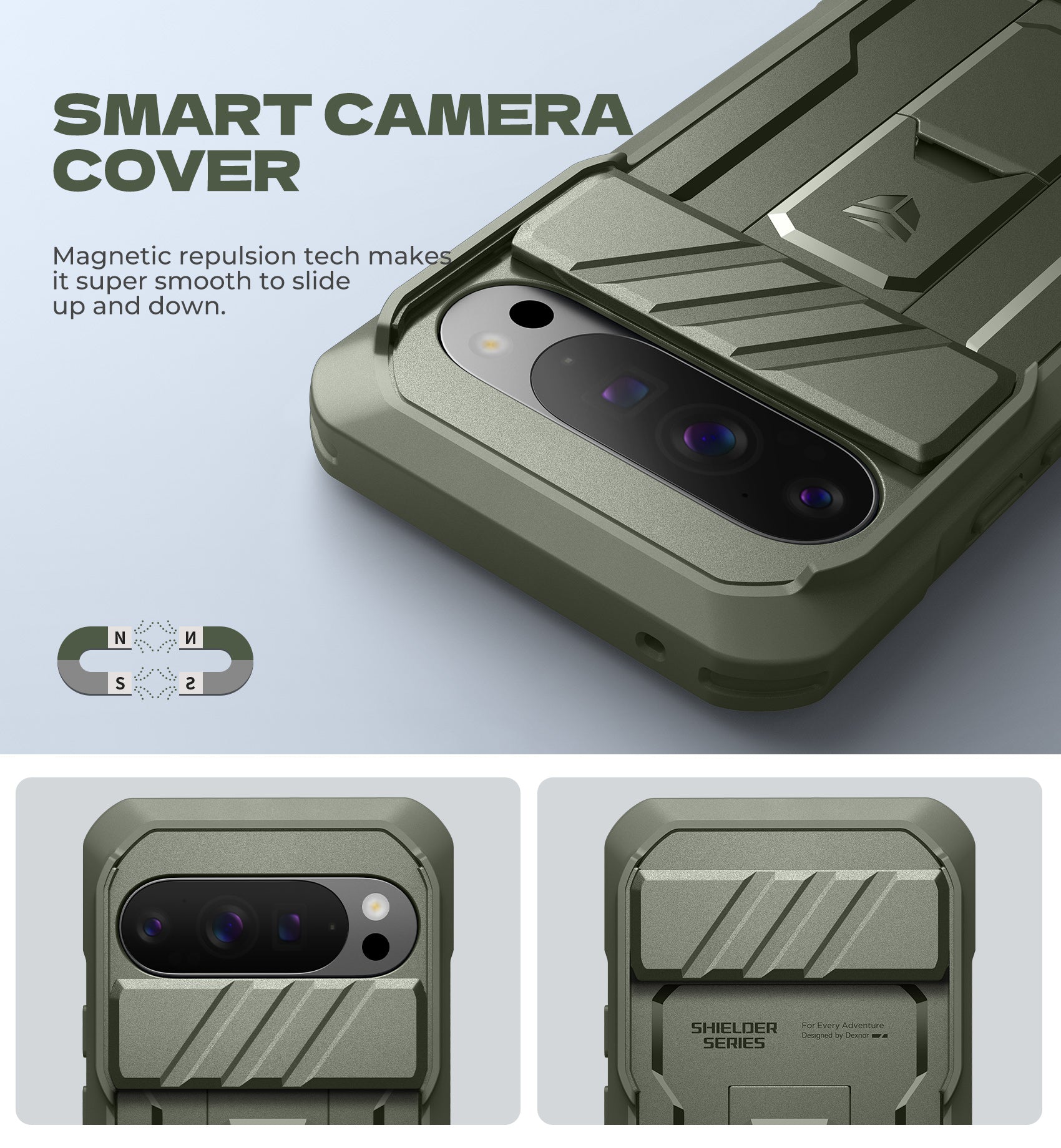 Dexnor Case For Google Pixel 10 Pro XL with Slide Camera Cover 2 Front Frames Full-Body Built-in Screen Protector Kickstand Bumper Cover