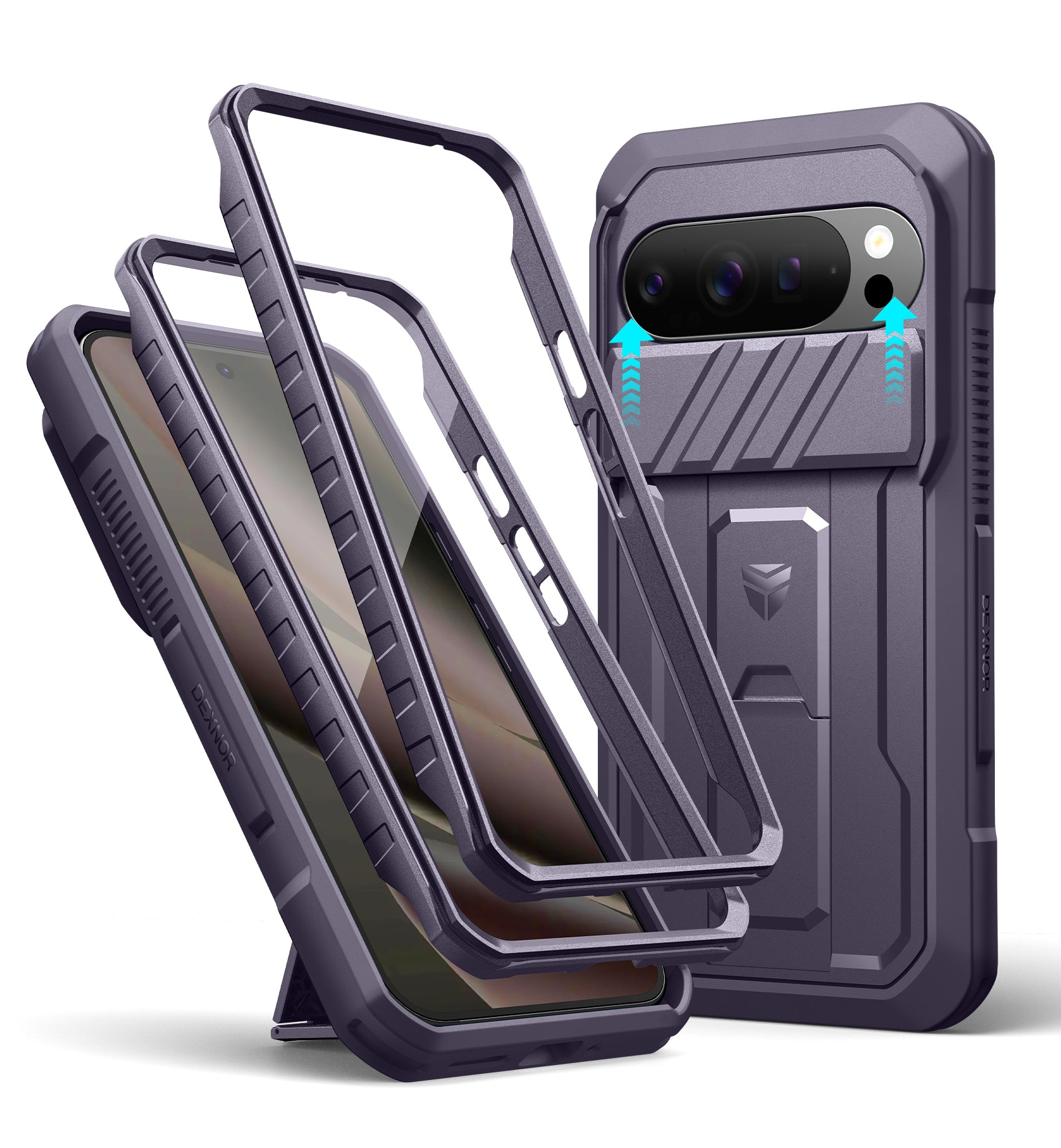Dexnor Case For Google Pixel 10 Pro XL with Slide Camera Cover 2 Front Frames Full-Body Built-in Screen Protector Kickstand Bumper Cover