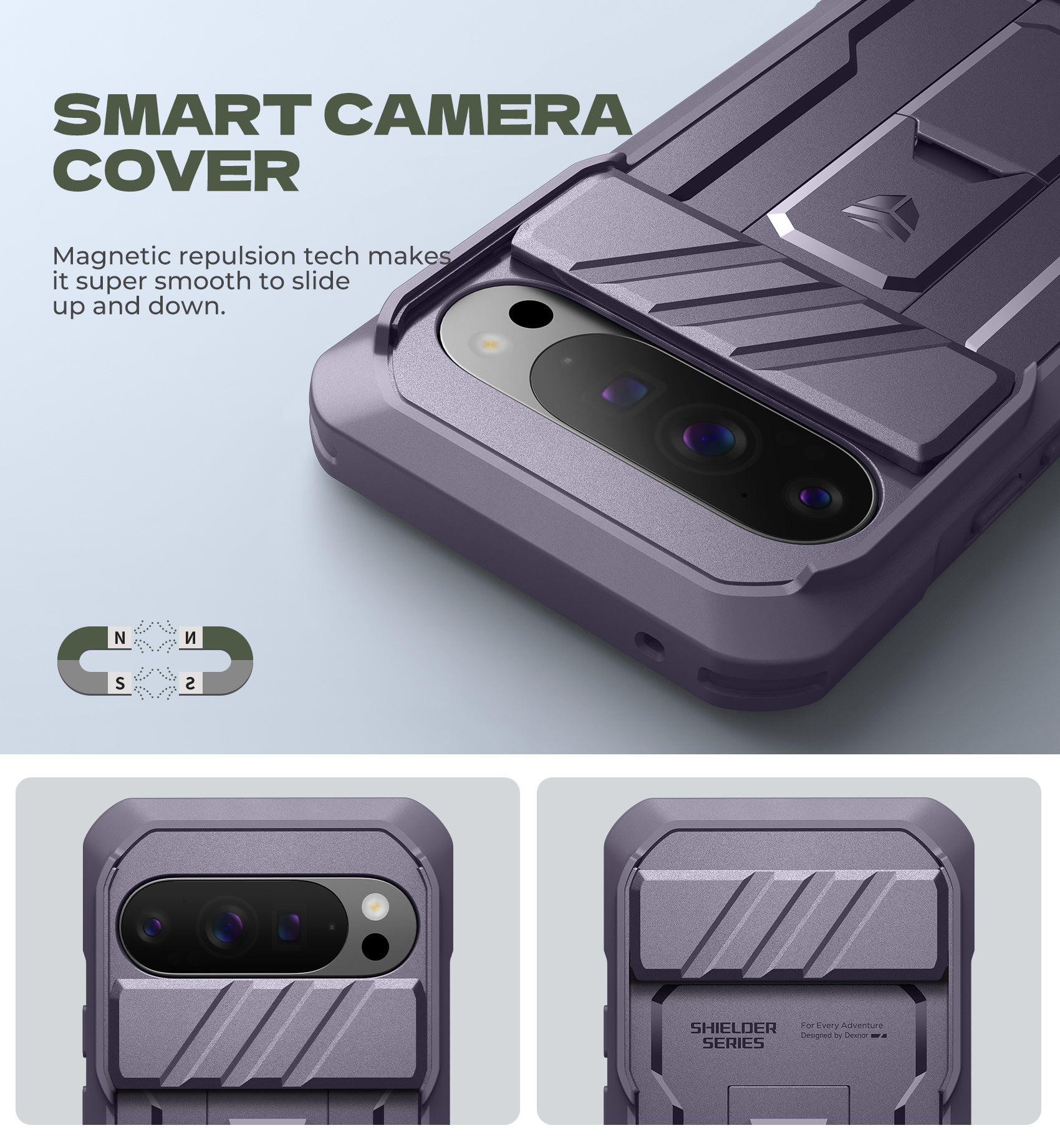 Dexnor Case For Google Pixel 10 Pro XL with Slide Camera Cover 2 Front Frames Full-Body Built-in Screen Protector Kickstand Bumper Cover