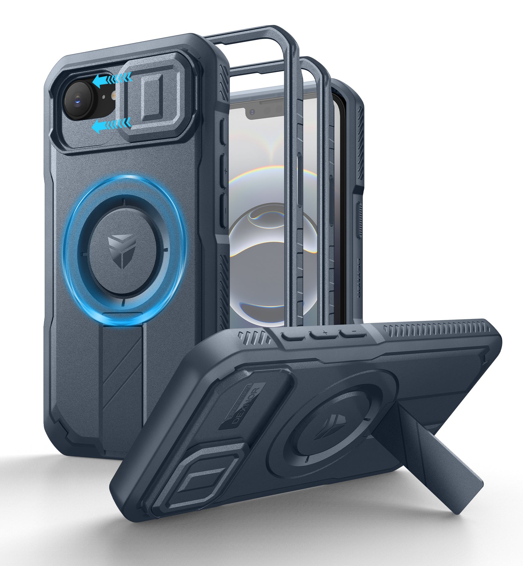 Dexnor Case For iPhone 16e With Slide Camera Cover MagSafe Heavy-duty Shockproof Full Body Built-in Screen Protector Adjustable Kickstand
