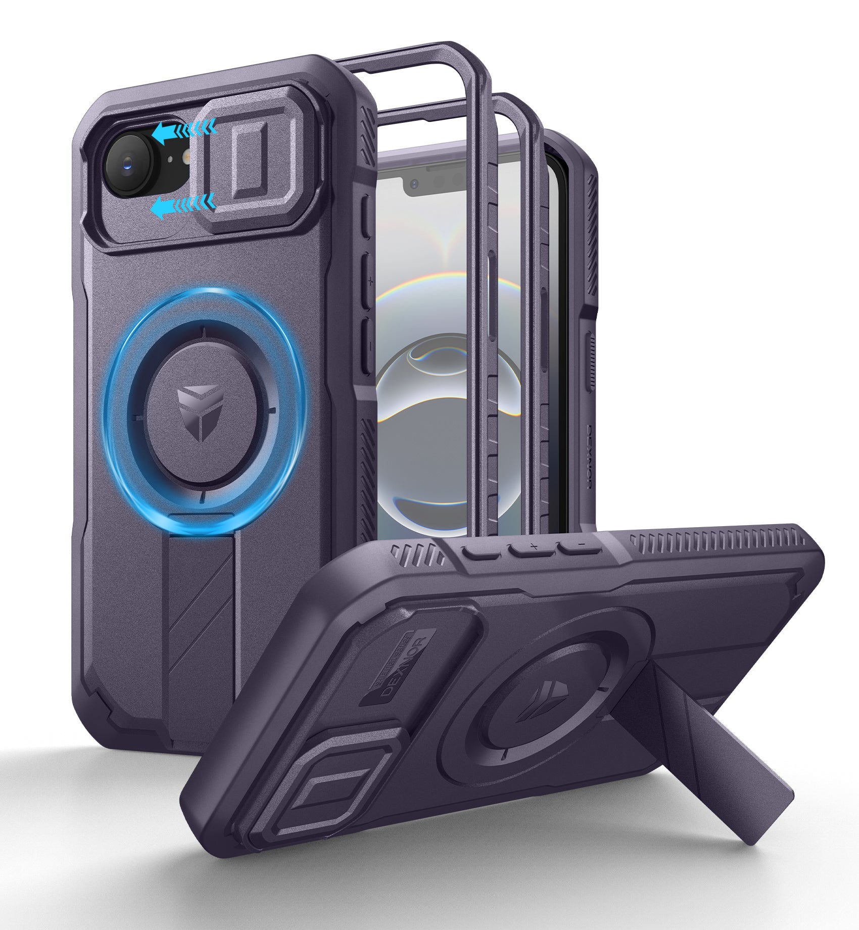 Dexnor Case For iPhone 16e With Slide Camera Cover MagSafe Heavy-duty Shockproof Full Body Built-in Screen Protector Adjustable Kickstand
