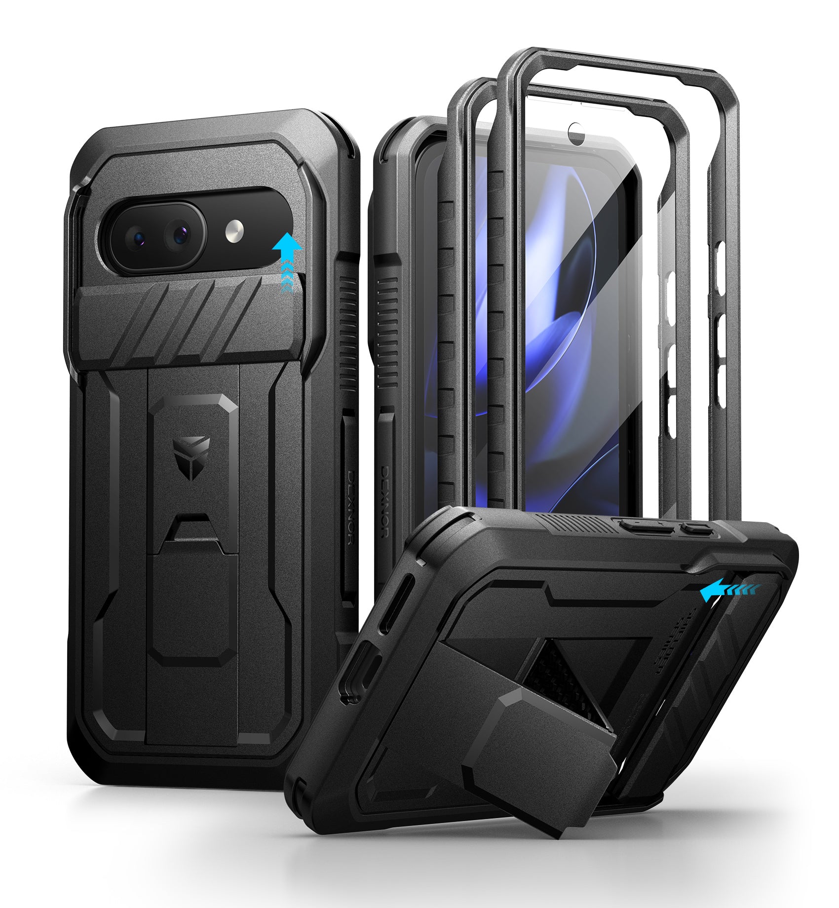Dexnor Case for Google Pixel 9A With Screen Protector Full Body Bumper Kickstand Heavy-duty Shockproof Rugged Cover.