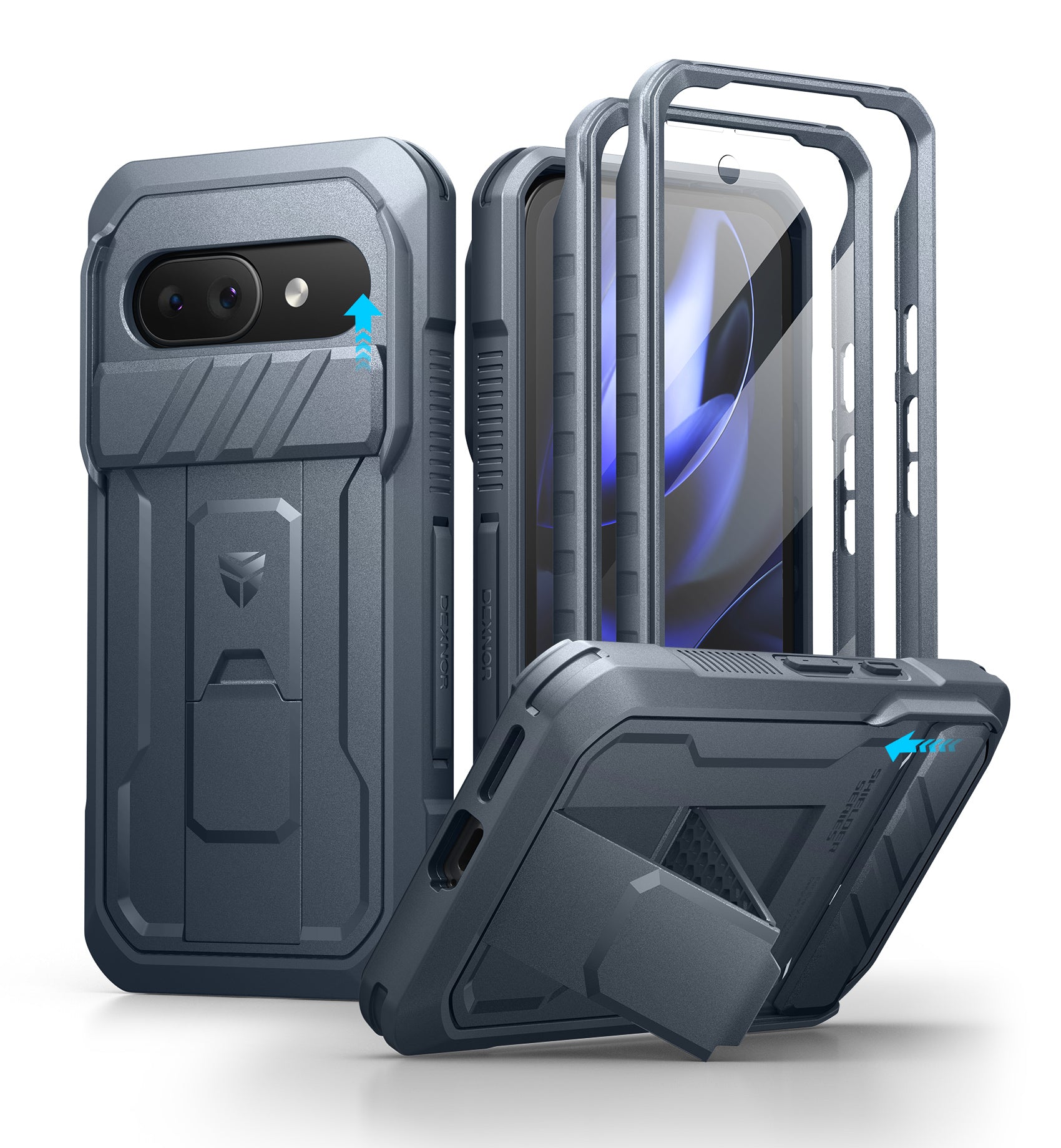 Dexnor Case for Google Pixel 9A With Screen Protector Full Body Bumper Kickstand Heavy-duty Shockproof Rugged Cover.