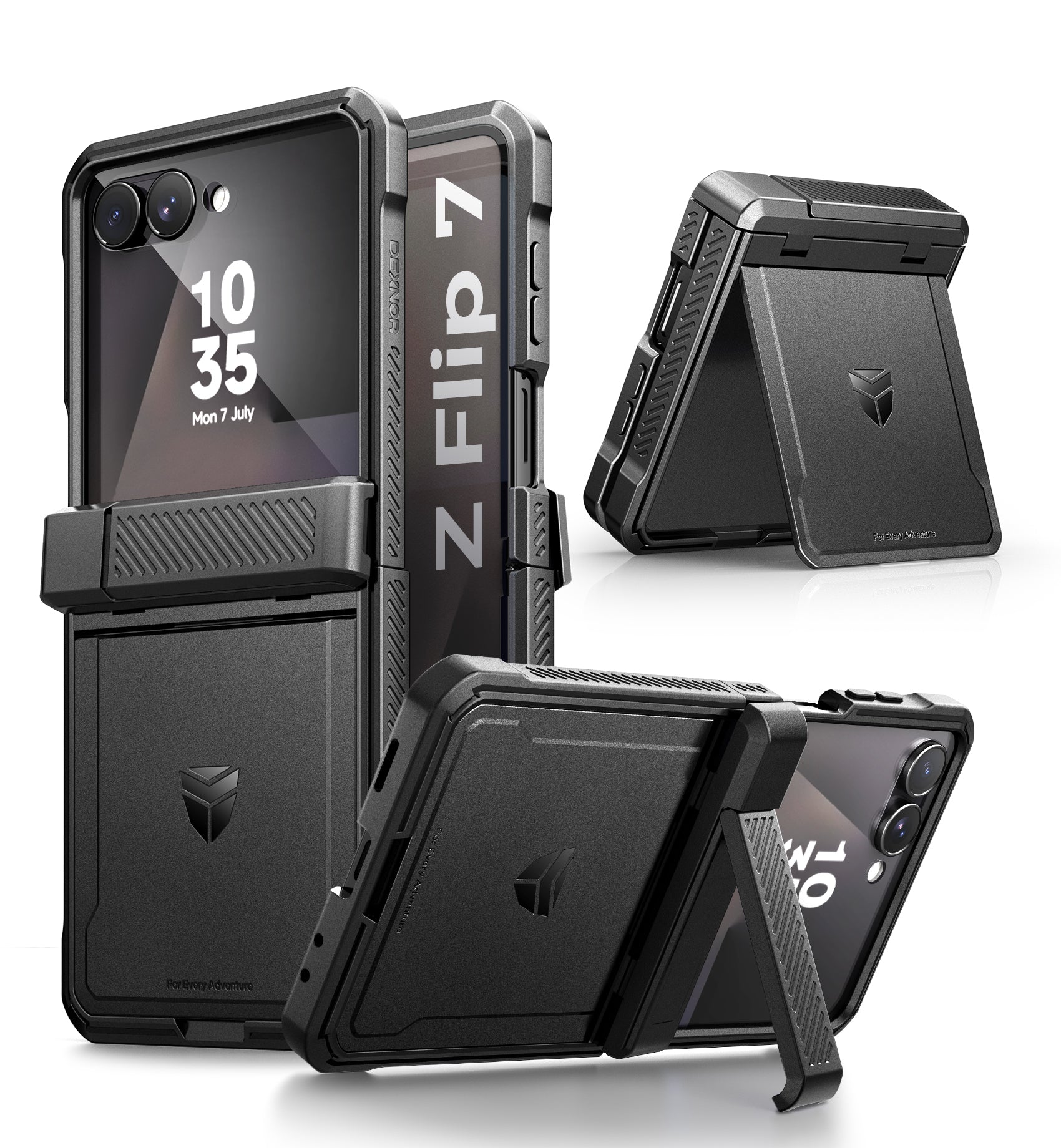 Dexnor Full Body Case For Samsung Galaxy Z Flip 7 with Dual Kickstands  Auto-Close Hinge Protection Screen Protector Shockproof Bumper Cover
