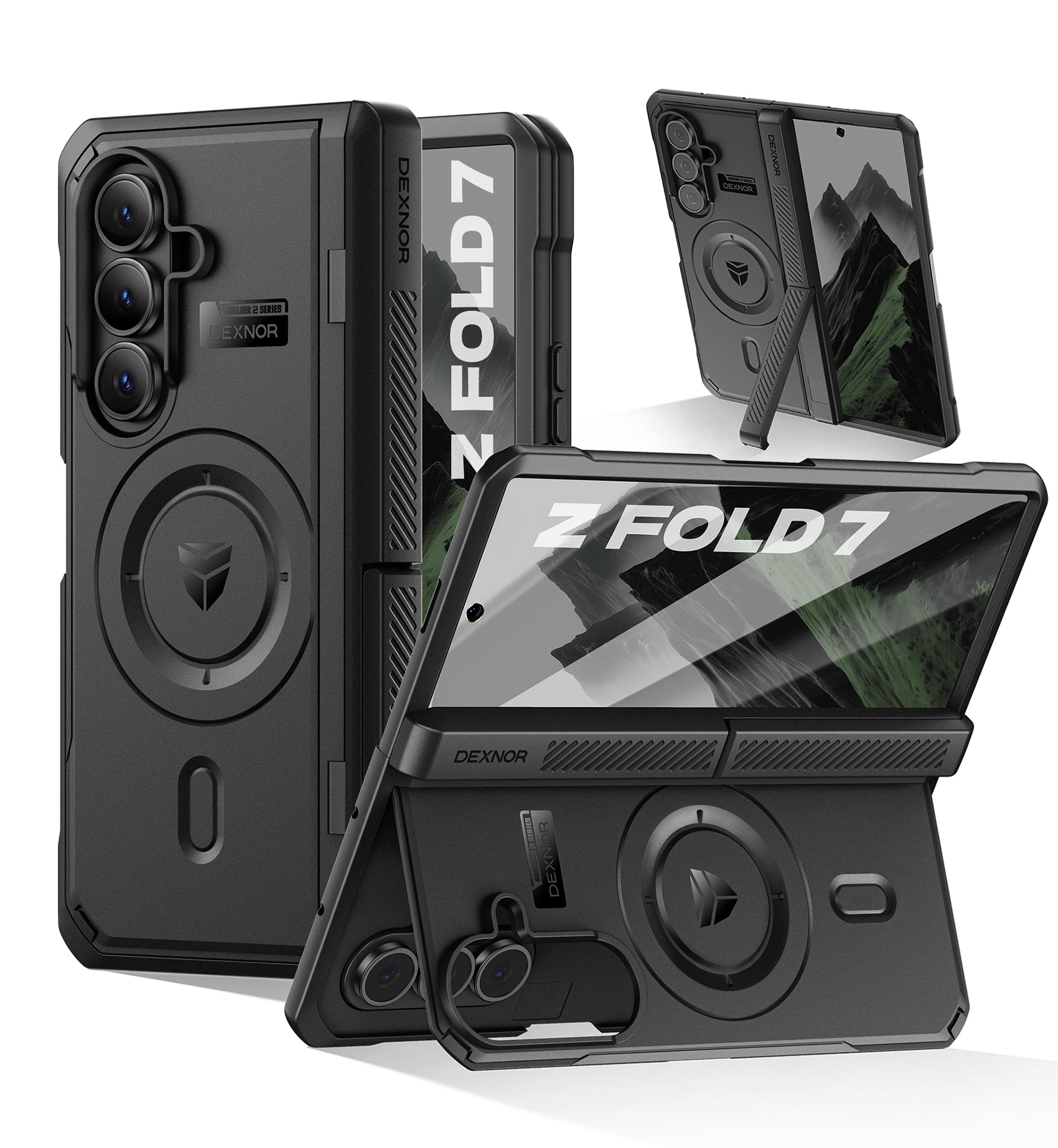 Dexnor Full-Body Case For Samsung Galaxy Z Fold 7 with Dual Kickstands Front Screen Protector Hinge Protection MagSafe Rugged Protective Cover Bumper 6.5 Inch