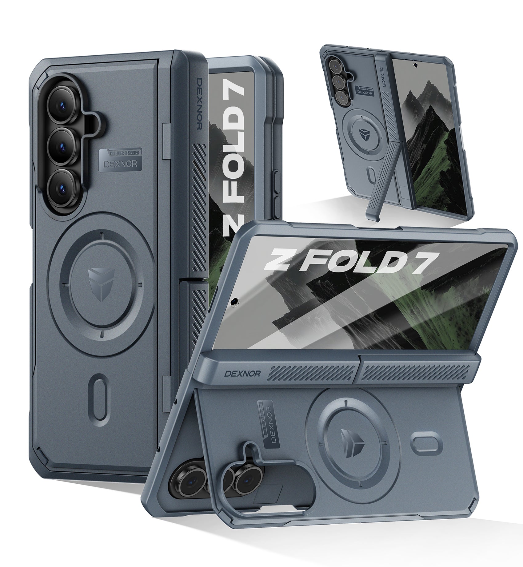 Dexnor Full-Body Case For Samsung Galaxy Z Fold 7 with Dual Kickstands Front Screen Protector Hinge Protection MagSafe Rugged Protective Cover Bumper 6.5 Inch