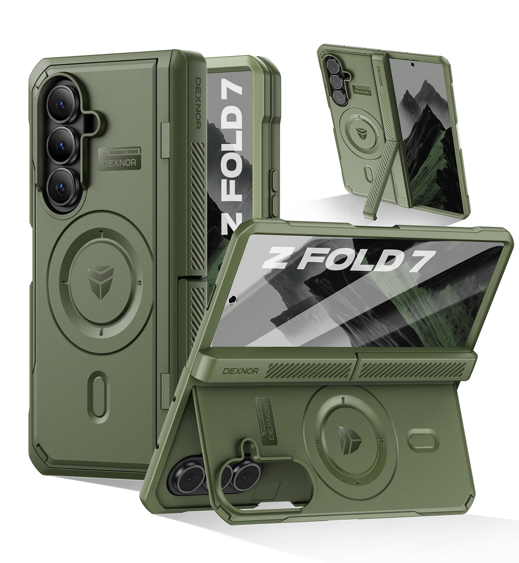 Dexnor Full-Body Case For Samsung Galaxy Z Fold 7 with Dual Kickstands Front Screen Protector Hinge Protection MagSafe Rugged Protective Cover Bumper 6.5 Inch