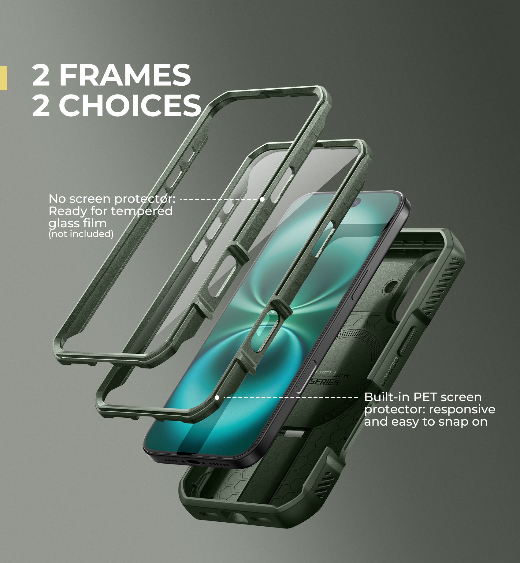 Dexnor Green Case For iPhone 16 With Slide Camera Cover MagSafe Heavy-duty Shockproof Full Body Built-in Screen Protector Adjustable Kickstand