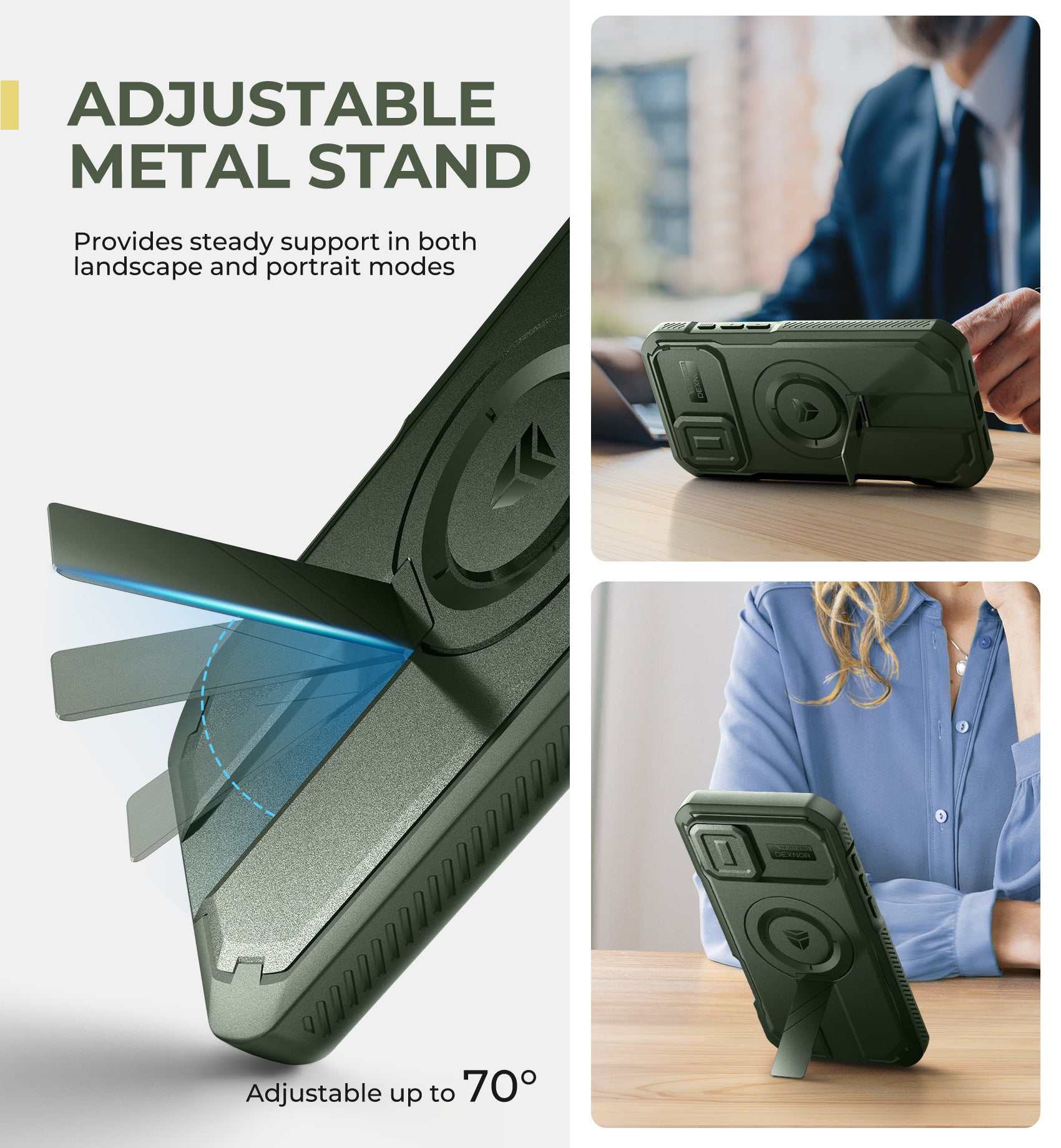Dexnor Green Case For iPhone 16 Plus With Slide Camera Cover MagSafe Heavy-duty Shockproof Full Body Built-in Screen Protector Adjustable Kickstand
