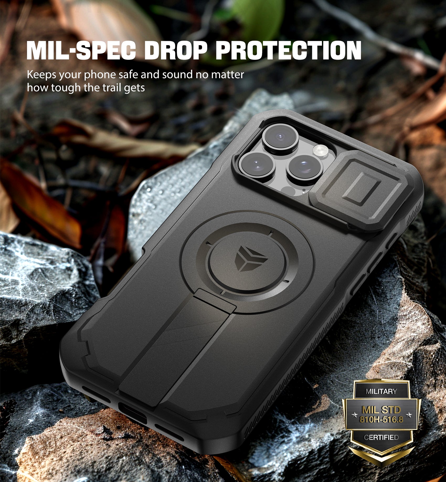 Dexnor Black Case For iPhone 16 Pro Max With Slide Camera Cover MagSafe Heavy-duty Shockproof Full Body Built-in Screen Protector Adjustable Kickstand