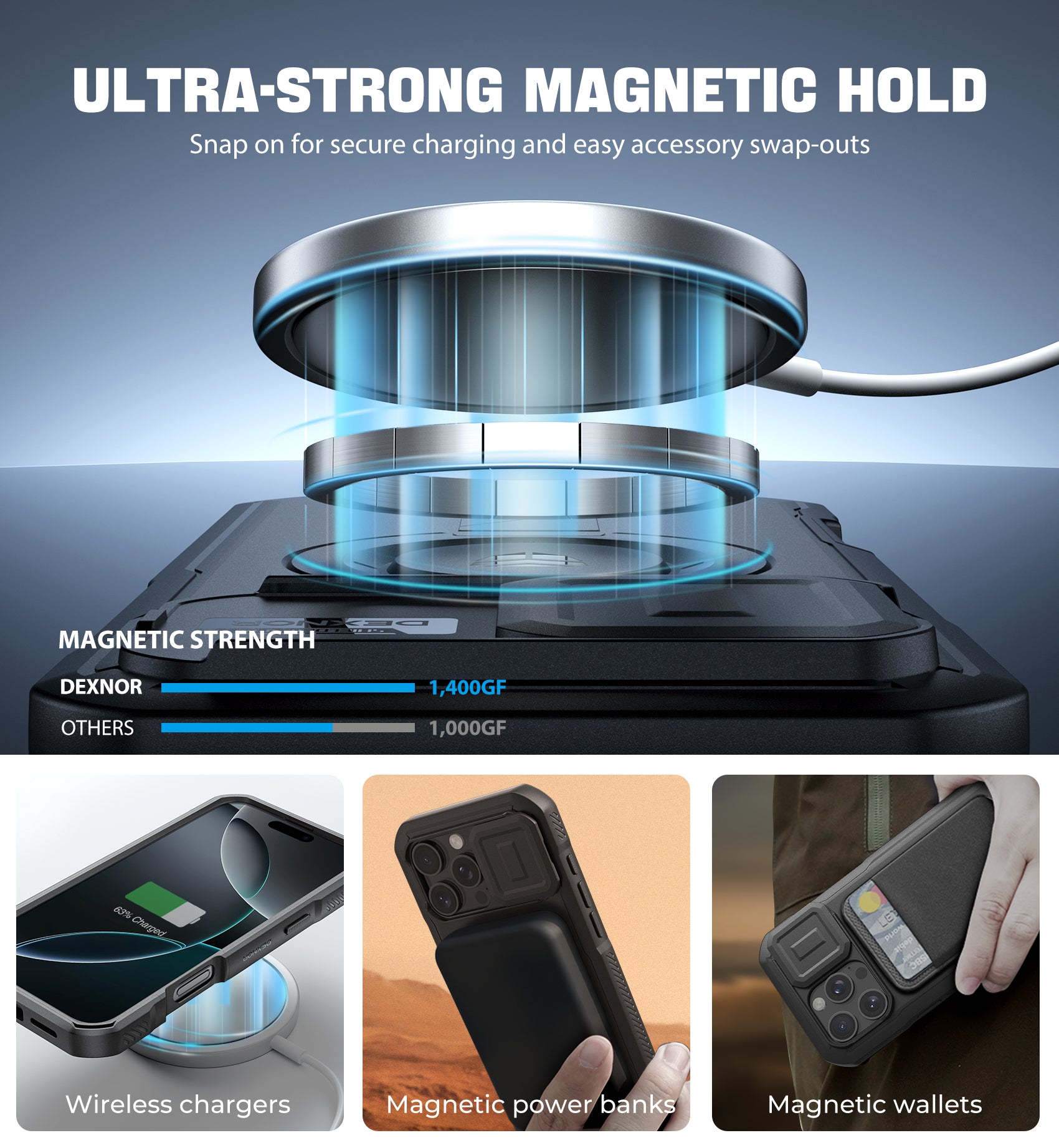 Dexnor Black Case For iPhone 16 Pro Max With Slide Camera Cover MagSafe Heavy-duty Shockproof Full Body Built-in Screen Protector Adjustable Kickstand