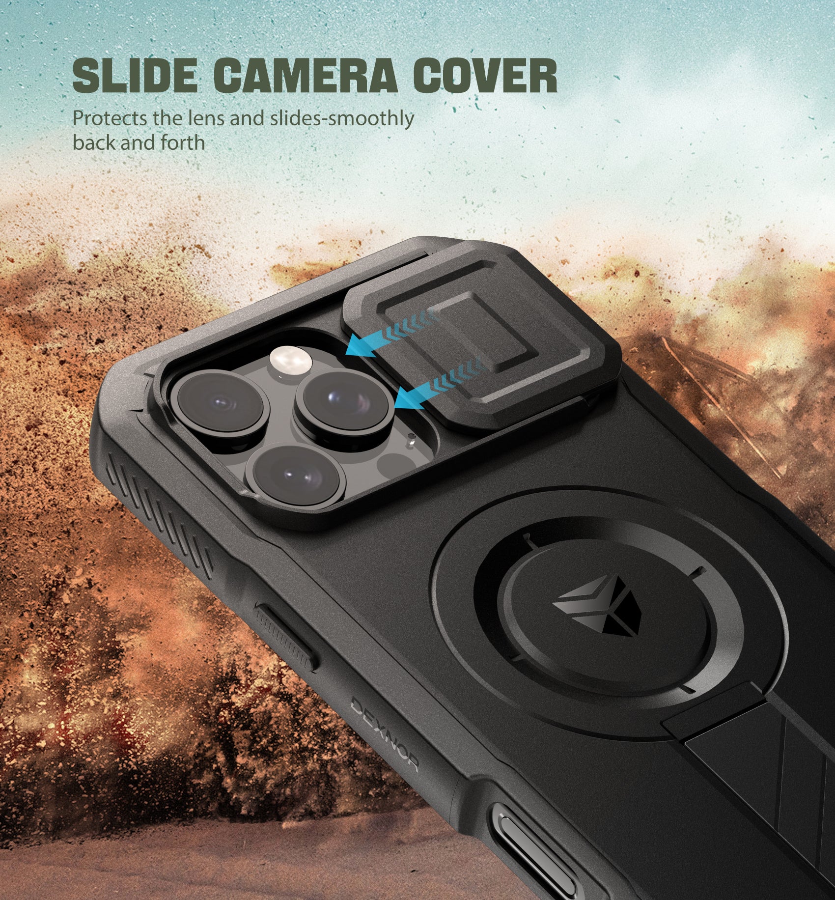 Dexnor Black Case For iPhone 16 Pro Max With Slide Camera Cover MagSafe Heavy-duty Shockproof Full Body Built-in Screen Protector Adjustable Kickstand