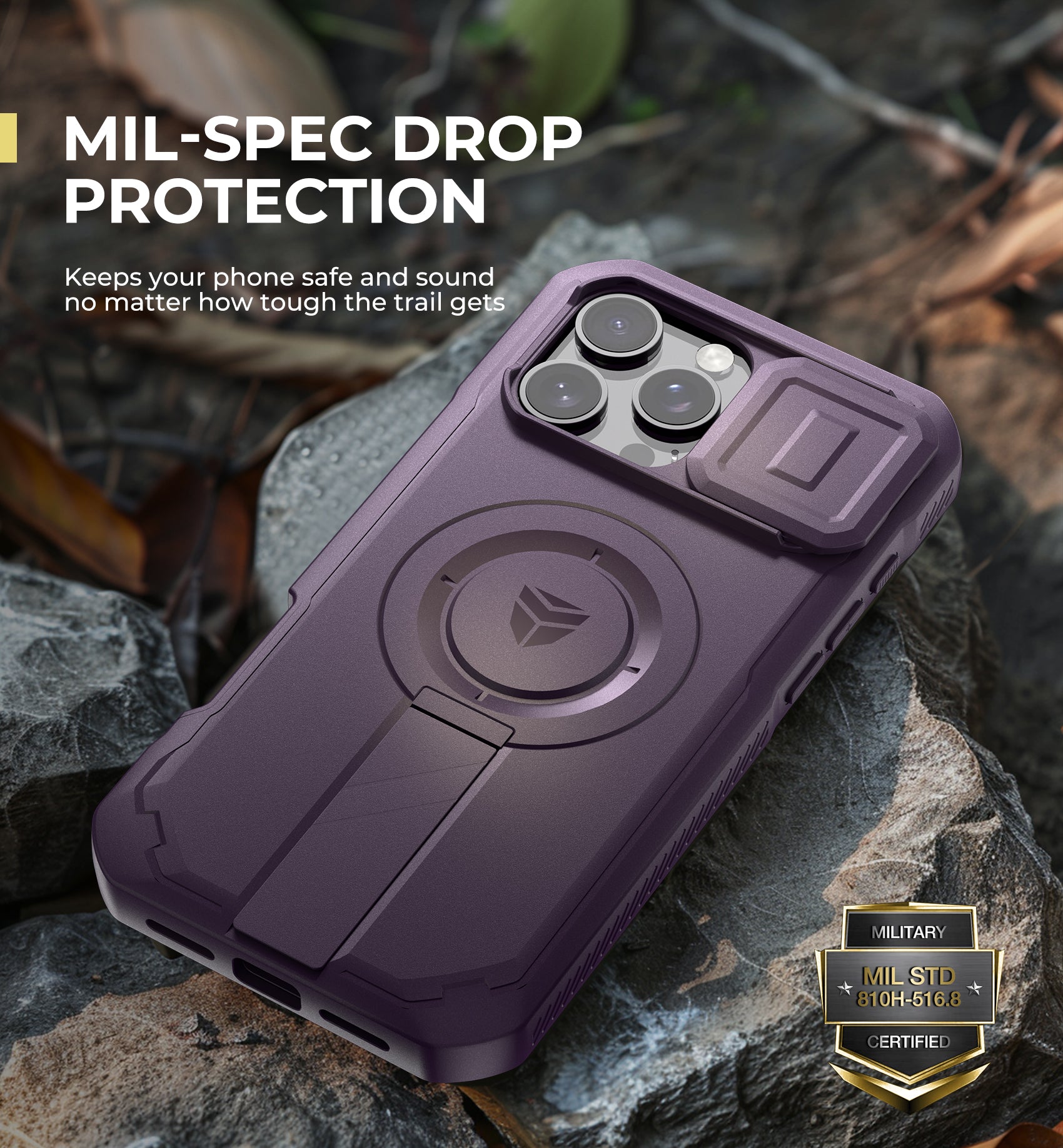 Dexnor Purple Case For iPhone 16 Pro Max With Slide Camera Cover MagSafe Heavy-duty Shockproof Full Body Built-in Screen Protector Adjustable Kickstand