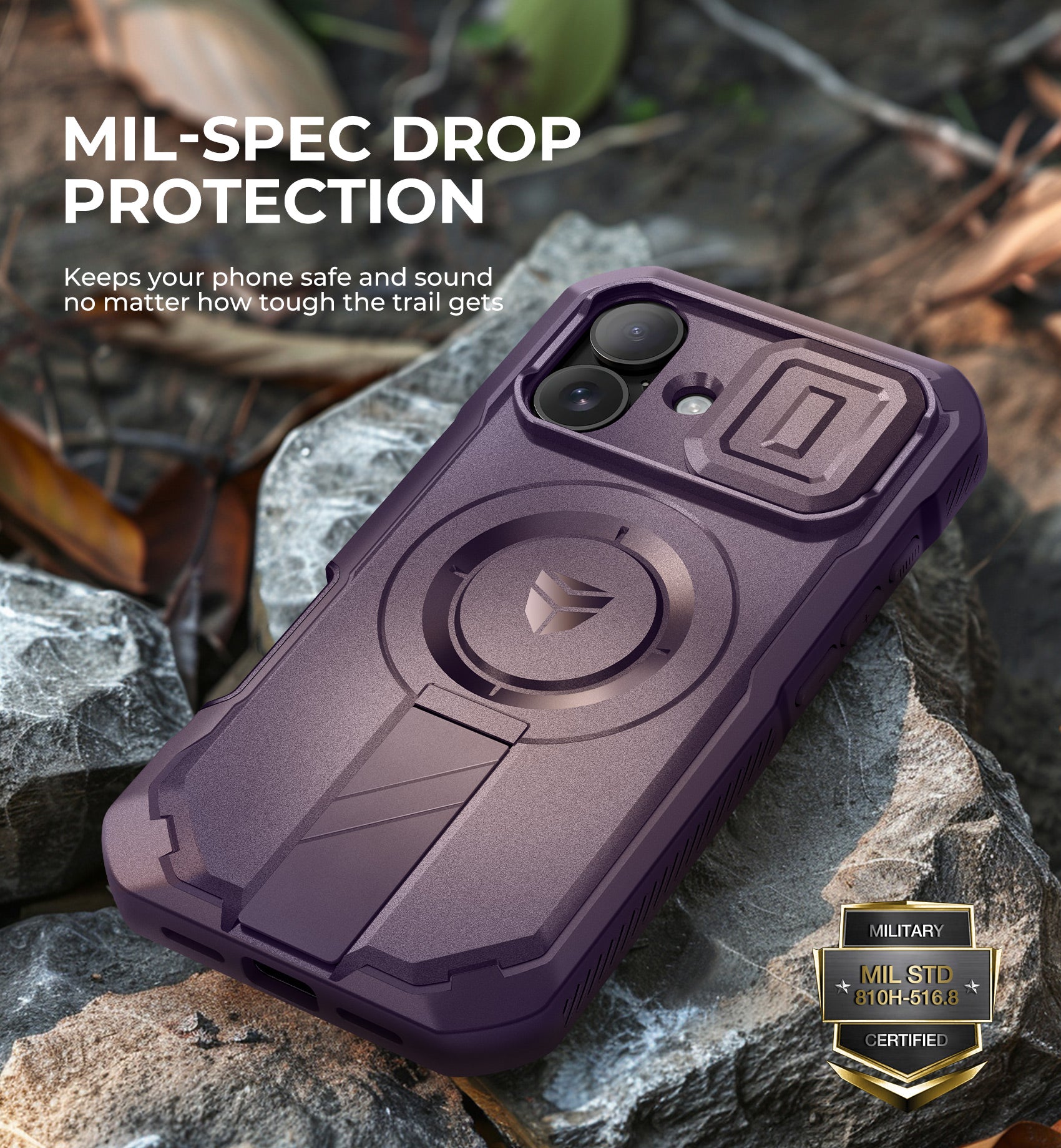 Dexnor Purple Case For iPhone 16 With Slide Camera Cover MagSafe Heavy-duty Shockproof Full Body Built-in Screen Protector Adjustable Kickstand