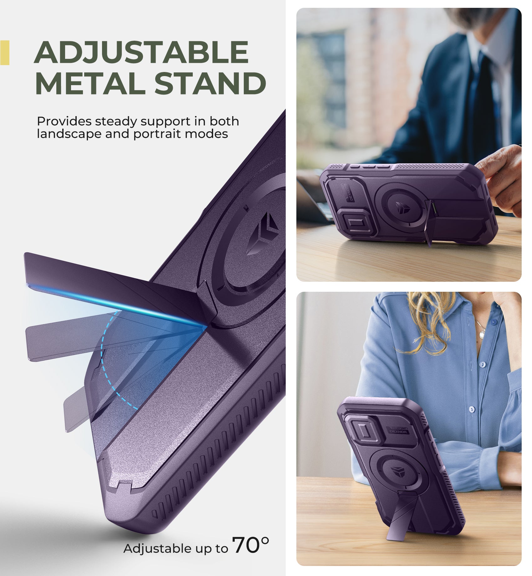Dexnor Purple Case For iPhone 16 With Slide Camera Cover MagSafe Heavy-duty Shockproof Full Body Built-in Screen Protector Adjustable Kickstand