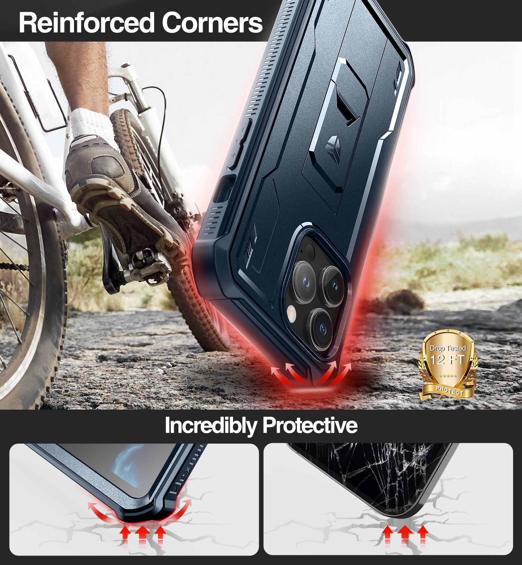 Dexnor for iphone 14 Pro Max Case  Heavy-duty Shockproof Full Body Built-in Screen Protector Adjustable Kickstand