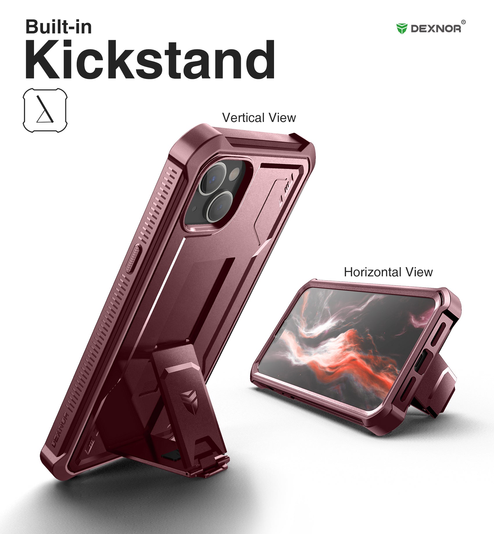 Dexnor for iphone 14 Plus Case With Heavy-duty Shockproof Full Body Built-in Screen Protector Adjustable Kickstand