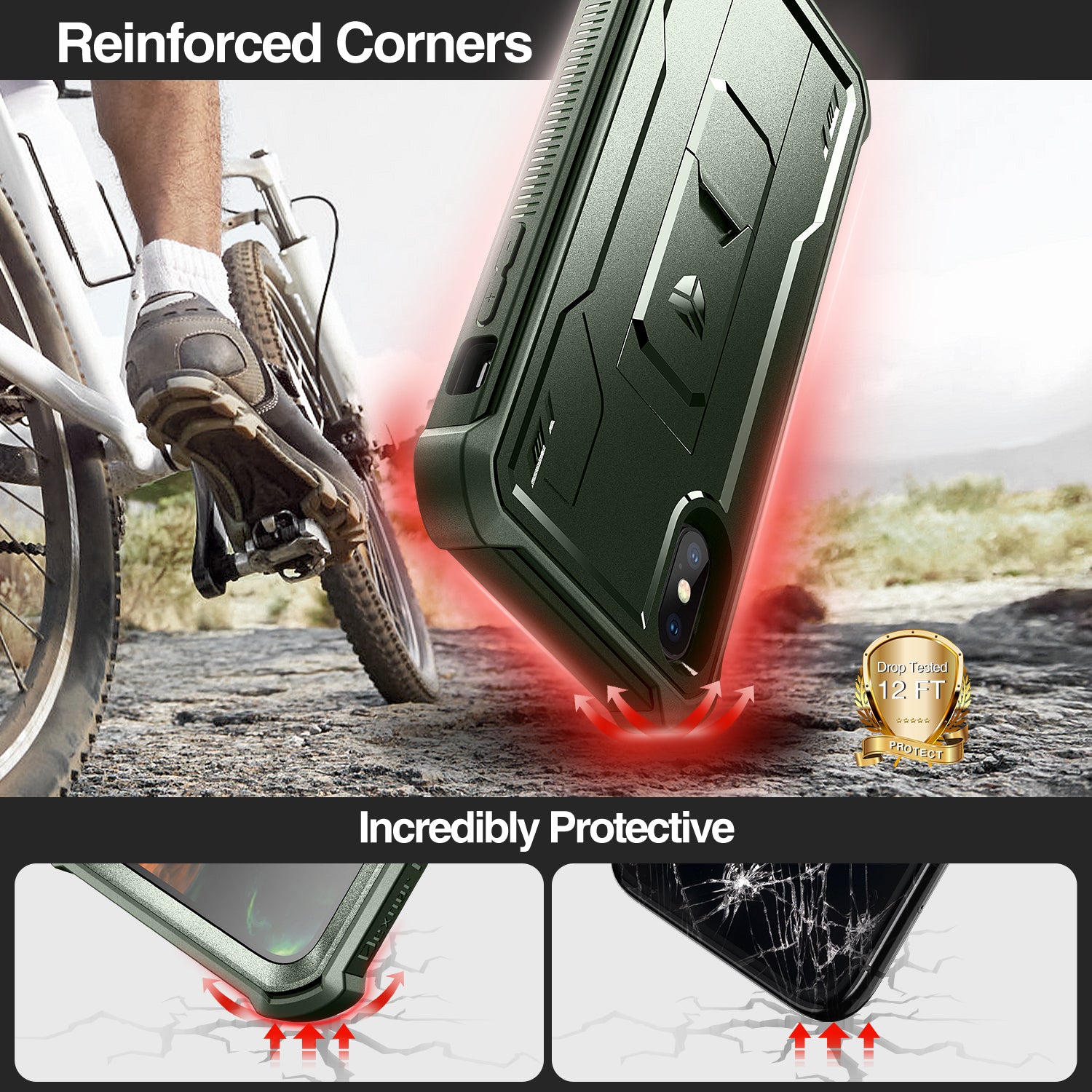 Dexnor Case for iPhone X/XS With Screen Protector Full Body Bumper Kickstand Heavy-duty Shockproof Rugged Cover.