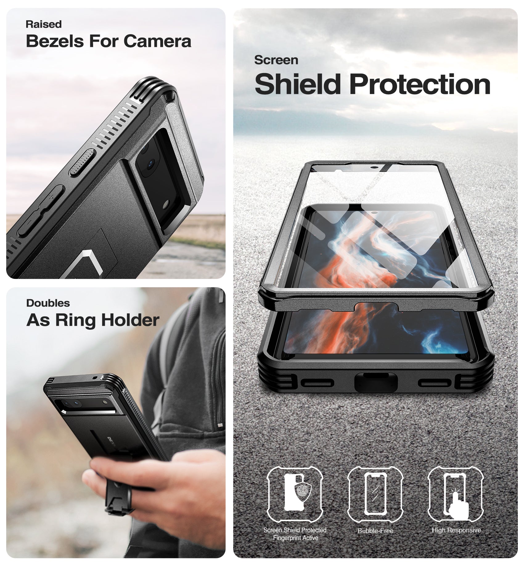 Dexnor Case for Google Pixel 6A With Screen Protector Full Body Bumper Kickstand Heavy-duty Shockproof Rugged Cover.