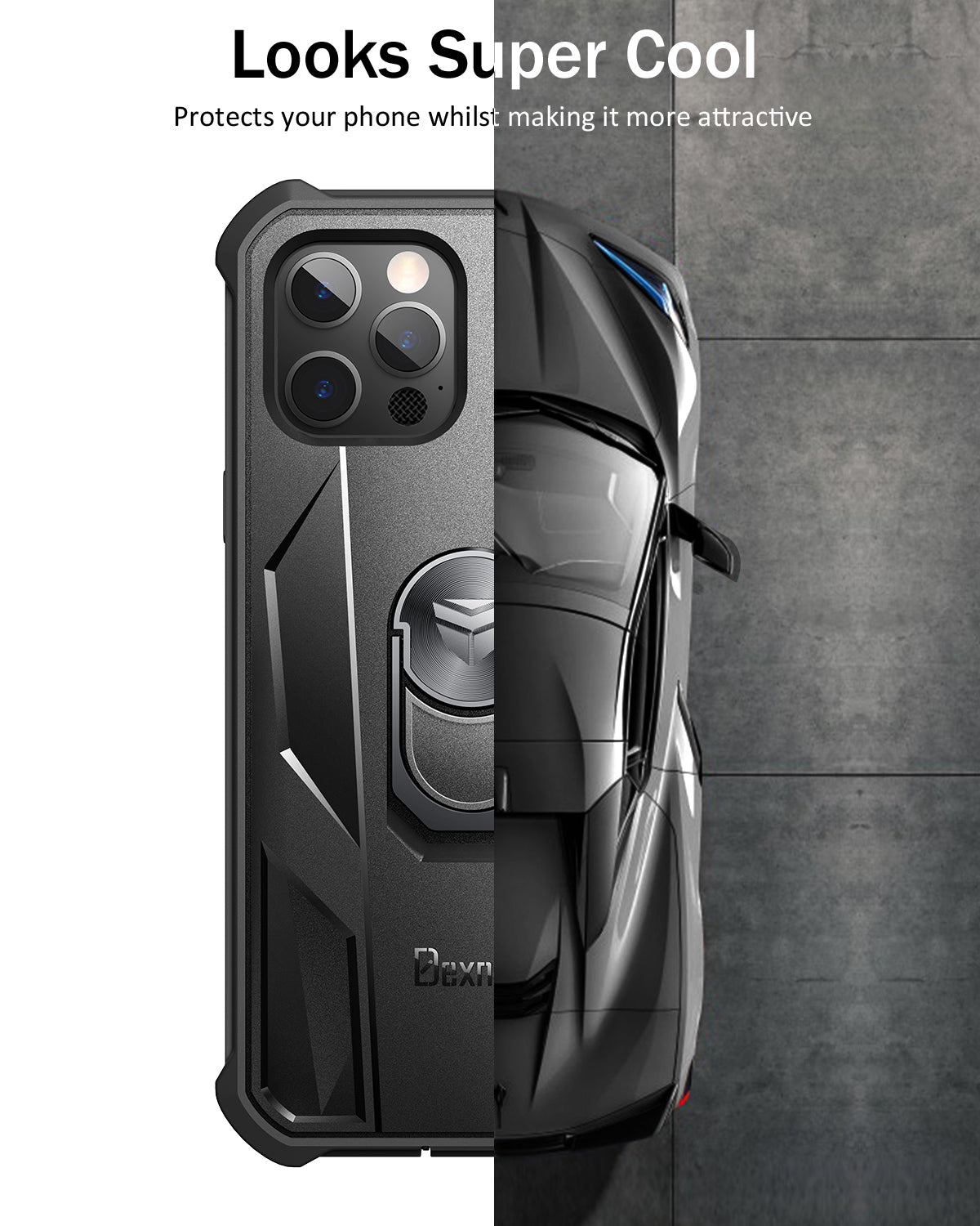 Dexnor Rugged Full Body Case for iPhone 12/12 Pro with Screen Protector & Ring Kickstand Car Mount, Slim Shockproof Protective Bumper Cover with Anti Dust Plugs.