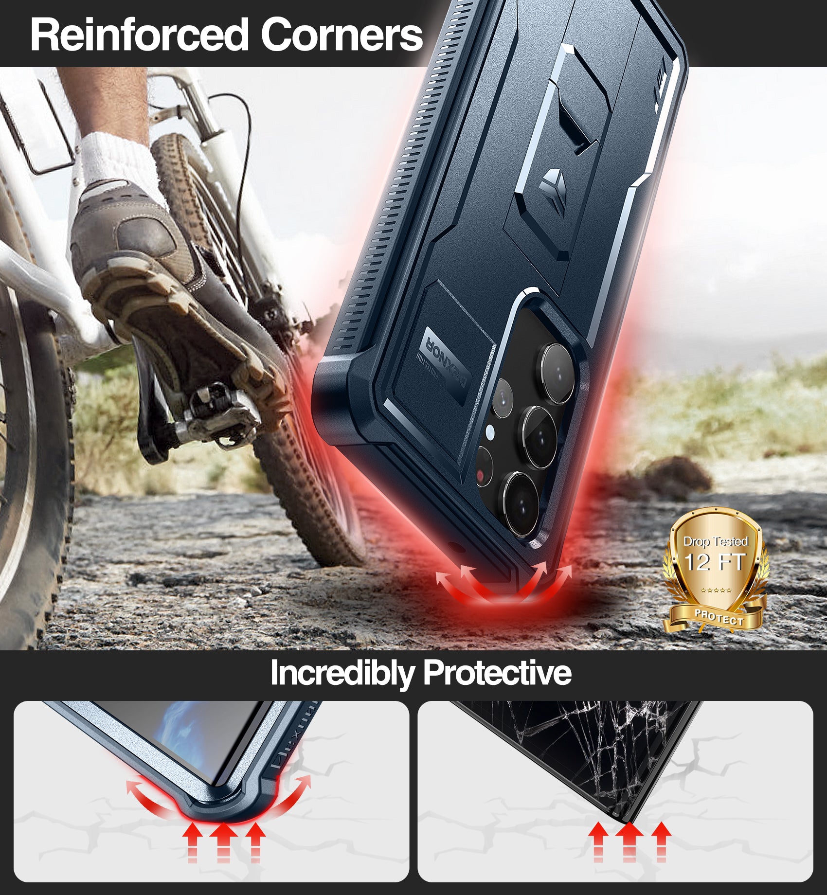 Dexnor Case for Samsung Galaxy S23 Ultra With Screen Protector Full Body Bumper Kickstand Heavy-duty Shockproof Cover