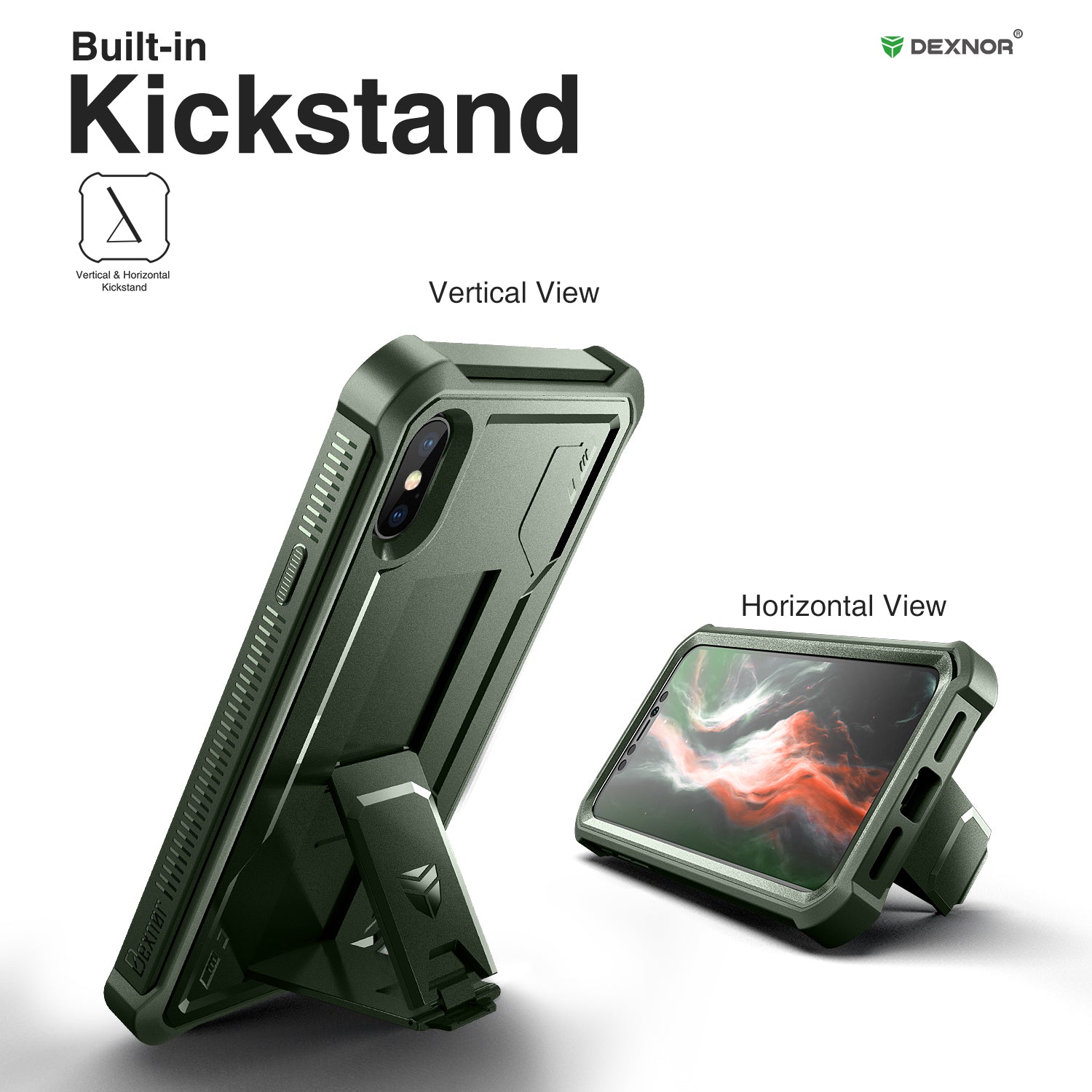 Dexnor Case for iPhone X/XS With Screen Protector Full Body Bumper Kickstand Heavy-duty Shockproof Rugged Cover.