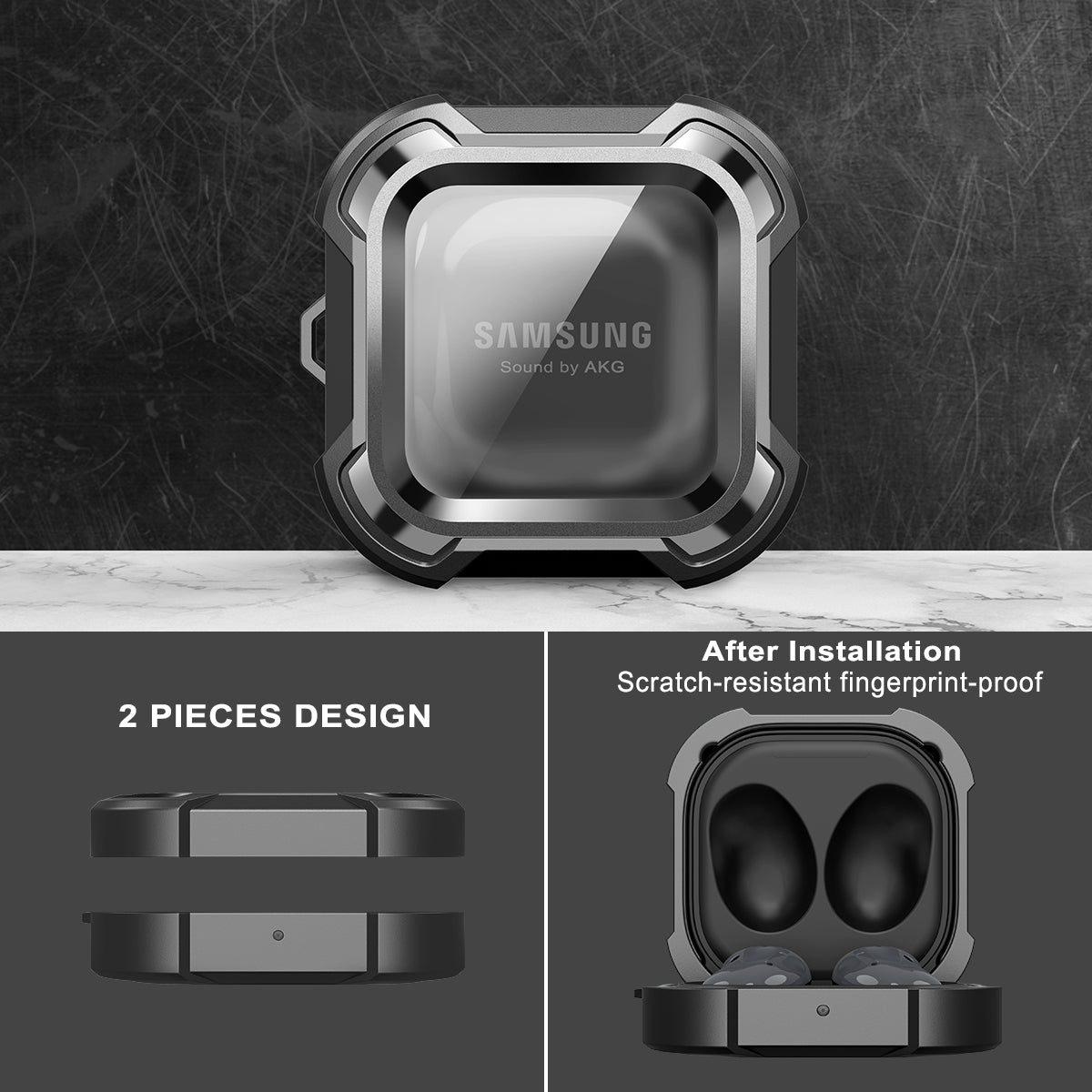 Dexnor Earphone Case For Samsung Galaxy Buds Live / Pro / Buds2 / Buds2 Pro /FE(2023) with Secure Lock and Carabiner Full Body Bumper Shockproof Rugged Cover Electroplating version.