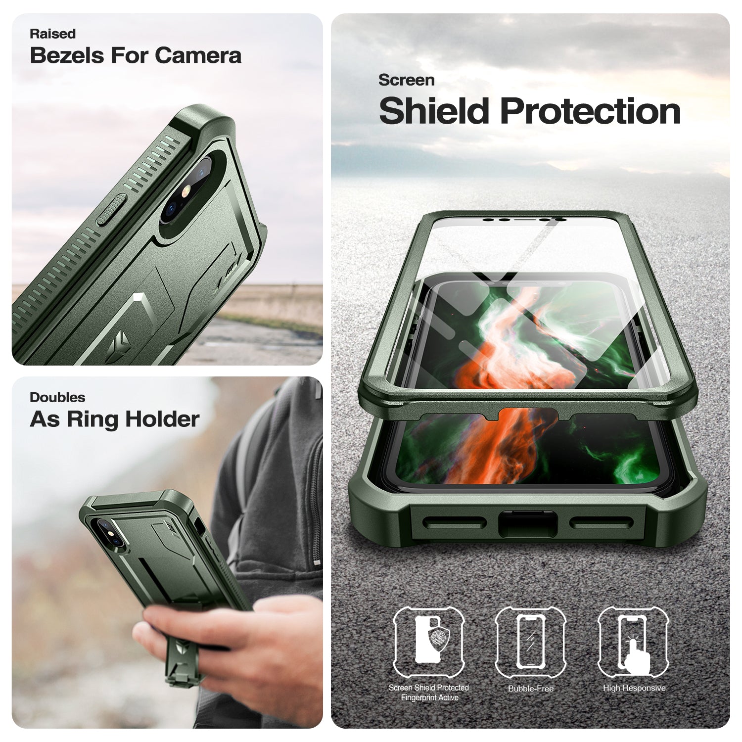 Dexnor Case for iPhone X/XS With Screen Protector Full Body Bumper Kickstand Heavy-duty Shockproof Rugged Cover.