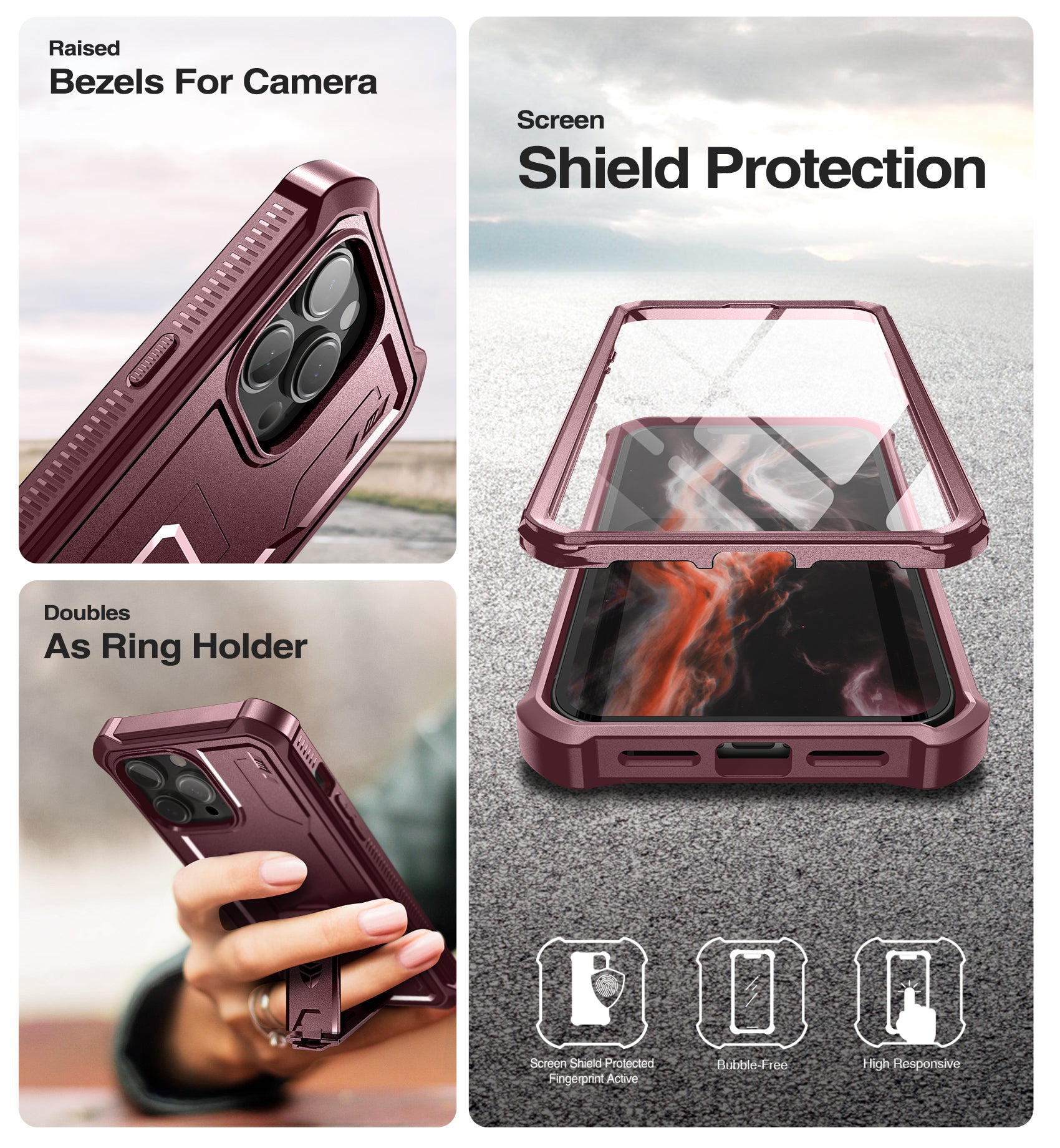 Dexnor for iphone 14 Pro Max Case  Heavy-duty Shockproof Full Body Built-in Screen Protector Adjustable Kickstand