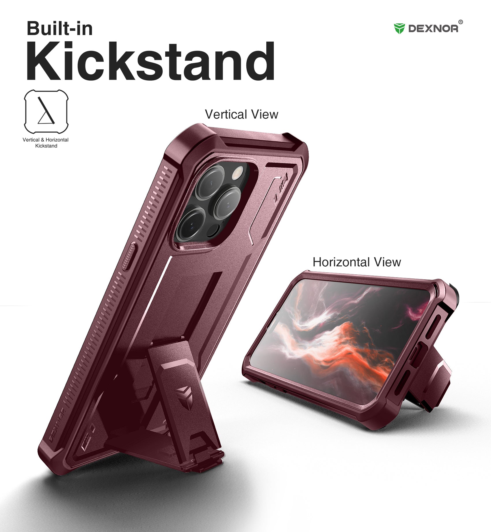 Dexnor for iphone 14 Pro Max Case  Heavy-duty Shockproof Full Body Built-in Screen Protector Adjustable Kickstand