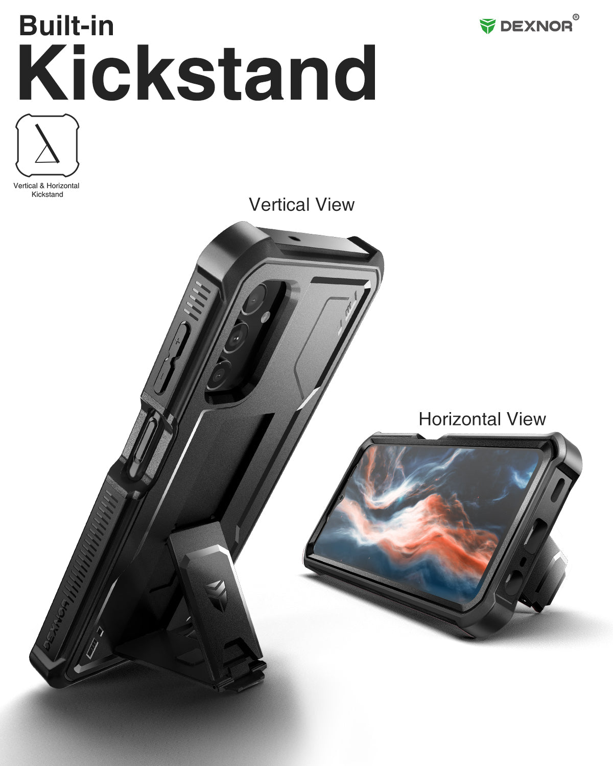 Dexnor Case for Samsung Galaxy A13 5G With Single Screen Protector Full Body Bumper Kickstand Heavy-duty Shockproof Rugged Cover.