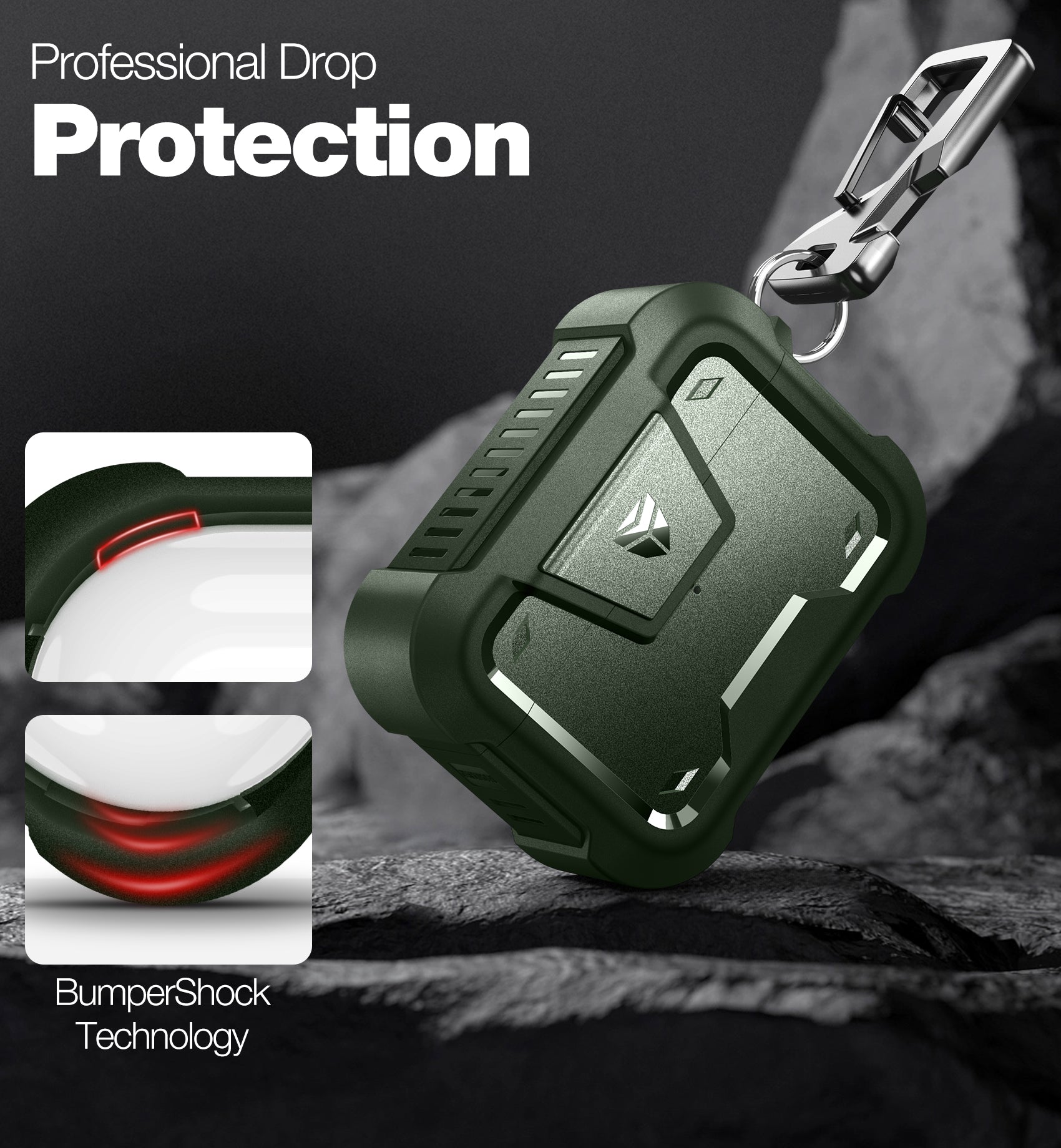 Dexnor Earphone Case for AirPods Pro 2019 with Secure Lock and Carabiner Full Body Bumper Shockproof Rugged Cover
