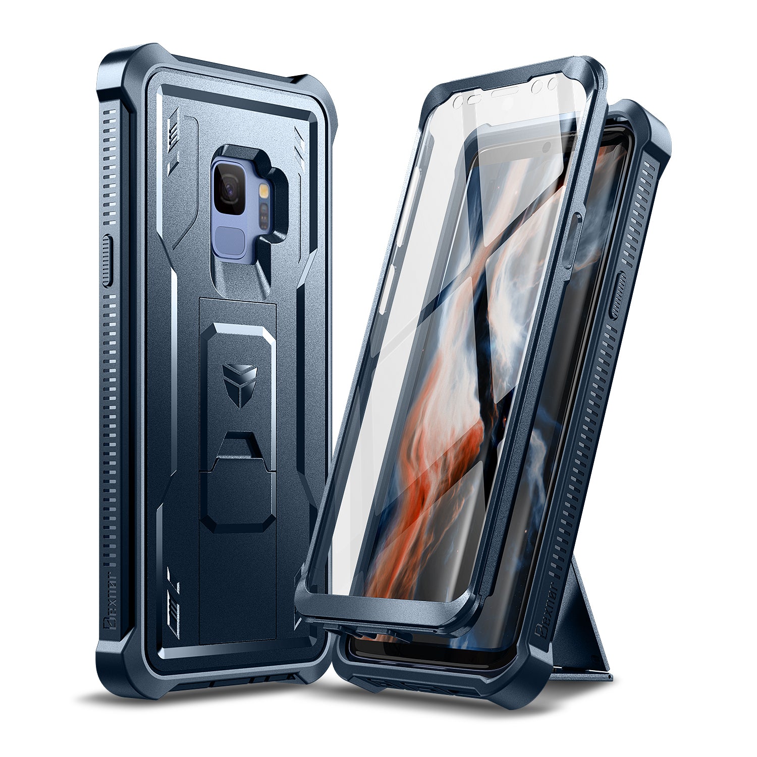 Dexnor Case for Samsung Galaxy S9 With Single Screen Protector Full Body Bumper Kickstand Heavy-duty Shockproof Rugged Cover.