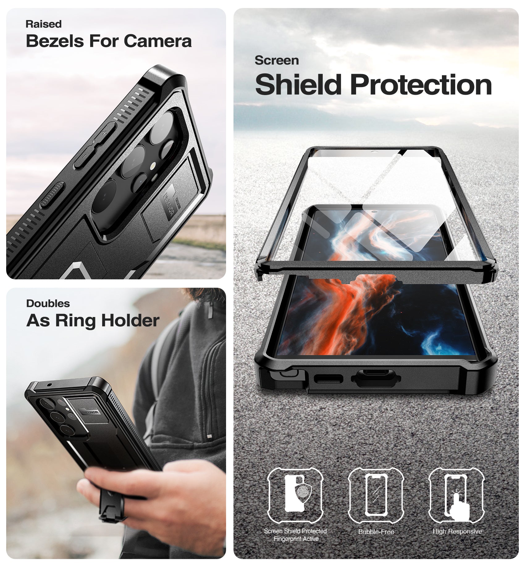 Dexnor Case for Samsung Galaxy S23 Ultra With Screen Protector Full Body Bumper Kickstand Heavy-duty Shockproof Cover
