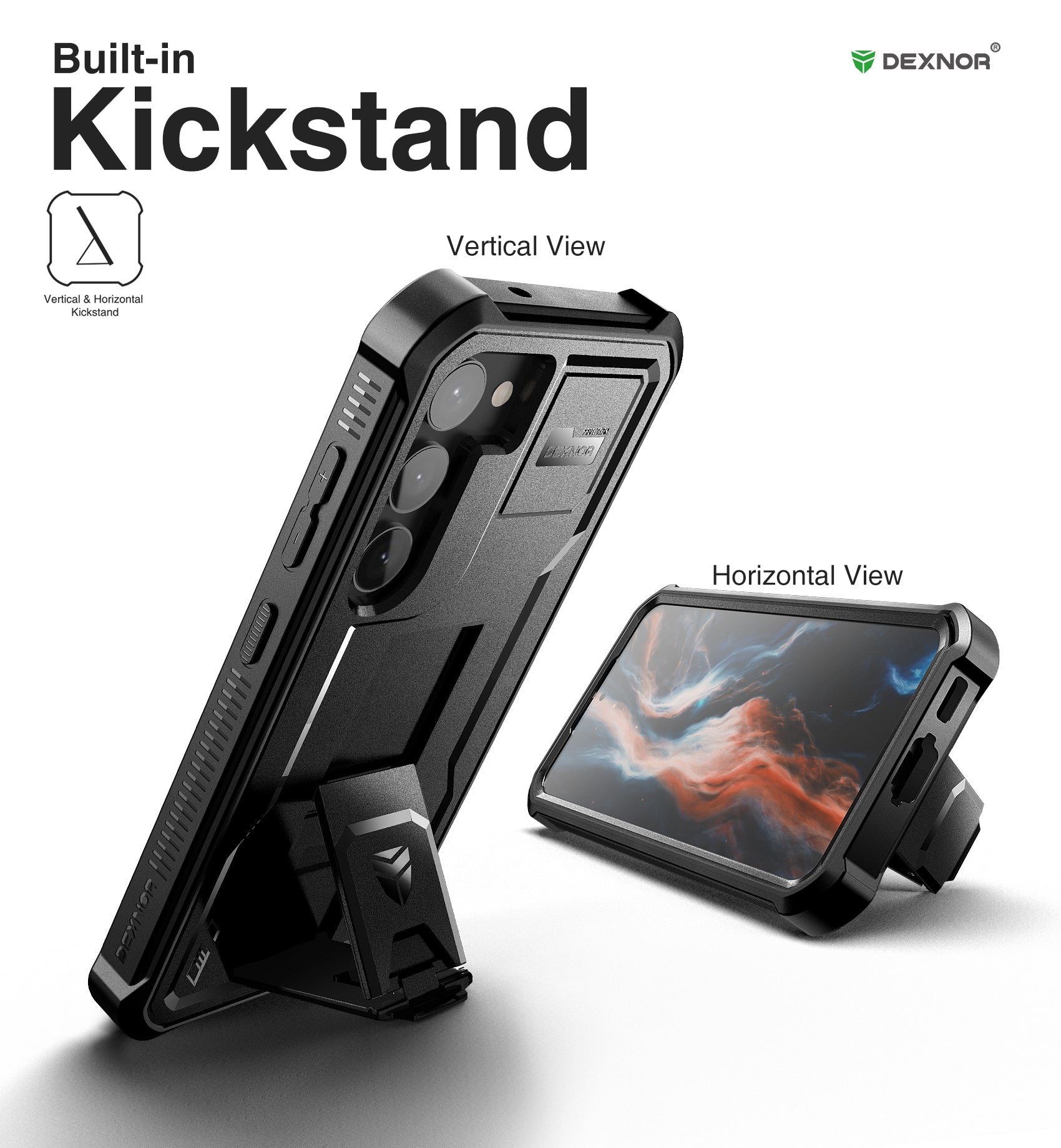 Dexnor Case for Samsung Galaxy S23 Plus With Screen Protector Full Body Bumper Kickstand Heavy-duty Shockproof Rugged Military Grade Cover.