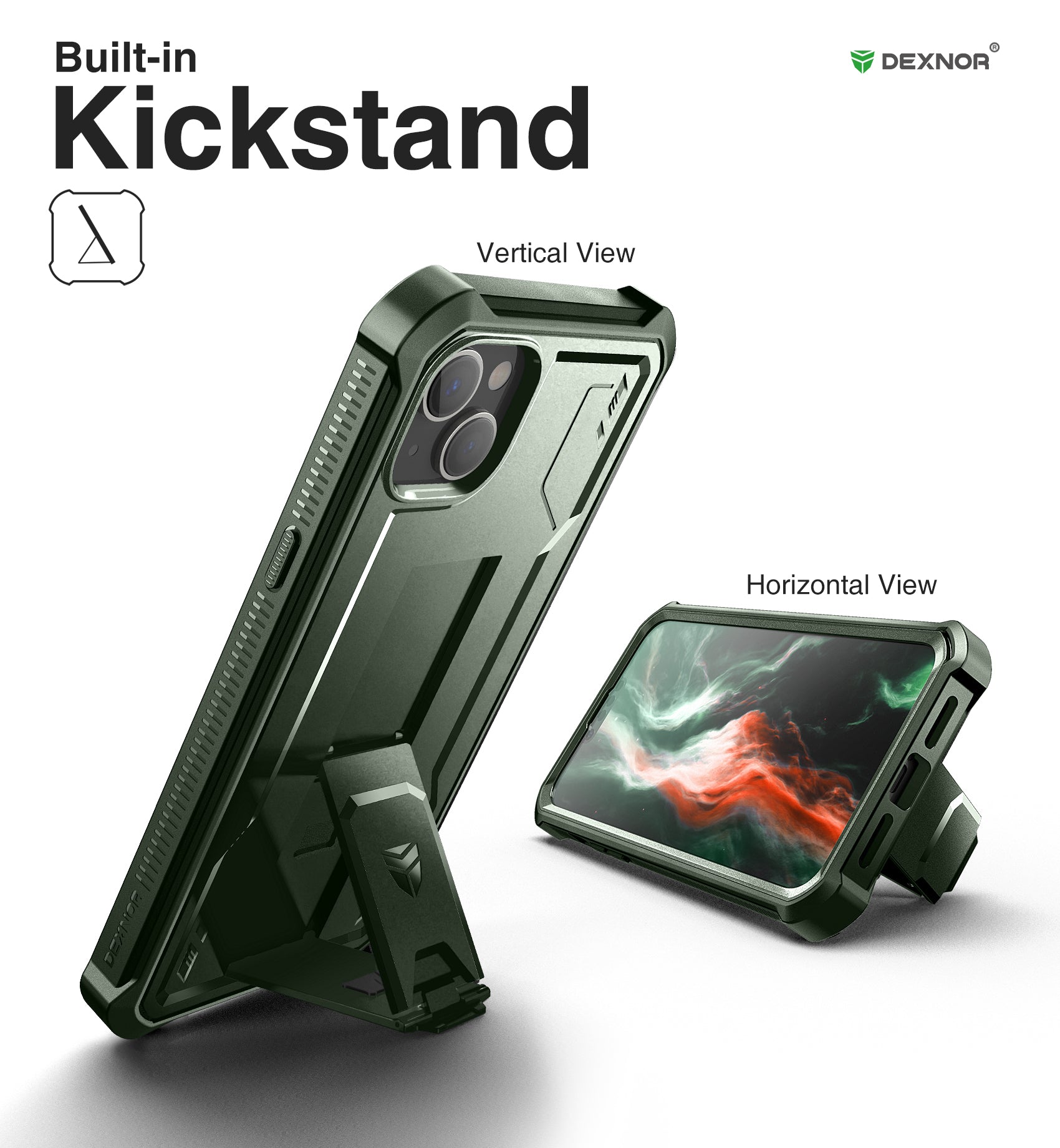 Dexnor for iphone 14 Plus Case With Heavy-duty Shockproof Full Body Built-in Screen Protector Adjustable Kickstand