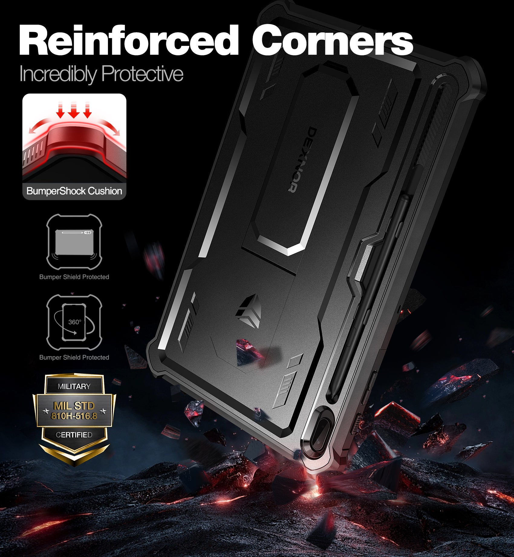 Dexnor Tablet Case for Samsung Galaxy Tab S7 Plus/S8 Plus With Screen Protector Full Body Bumper Kickstand Heavy-duty Shockproof Rugged Pen Holder Cover.