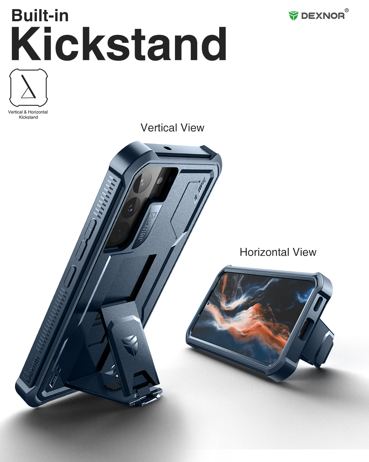 Dexnor Case for Samsung Galaxy S22 With Single Screen Protector Full Body Bumper Kickstand Heavy-duty Shockproof Rugged Cover.