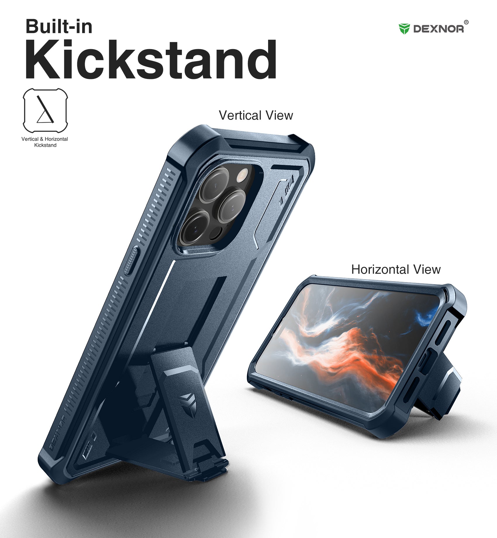 Dexnor for iphone 14 Pro Max Case  Heavy-duty Shockproof Full Body Built-in Screen Protector Adjustable Kickstand