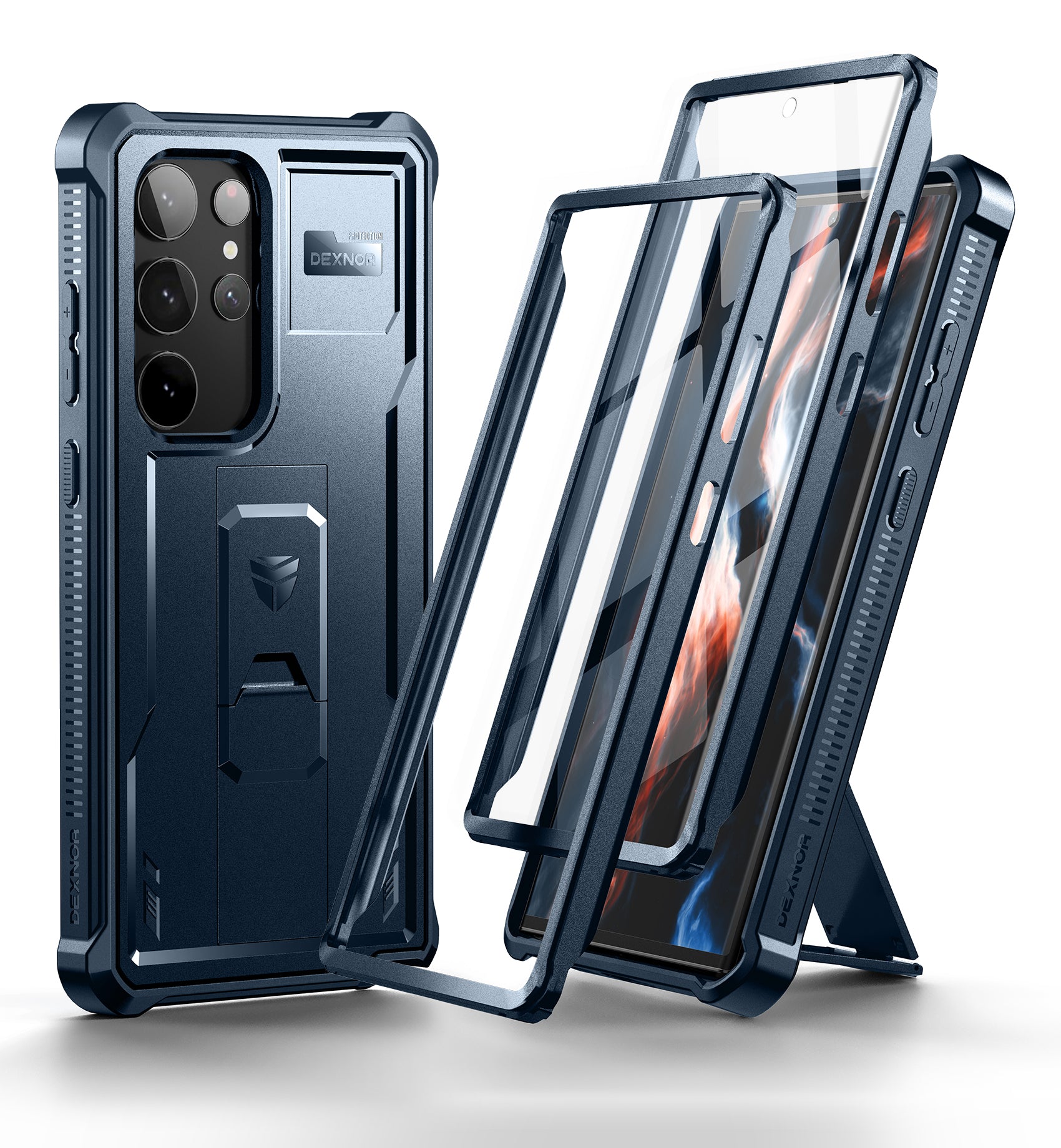 Dexnor Case for Samsung Galaxy S23 Ultra With Screen Protector Full Body Bumper Kickstand Heavy-duty Shockproof Cover
