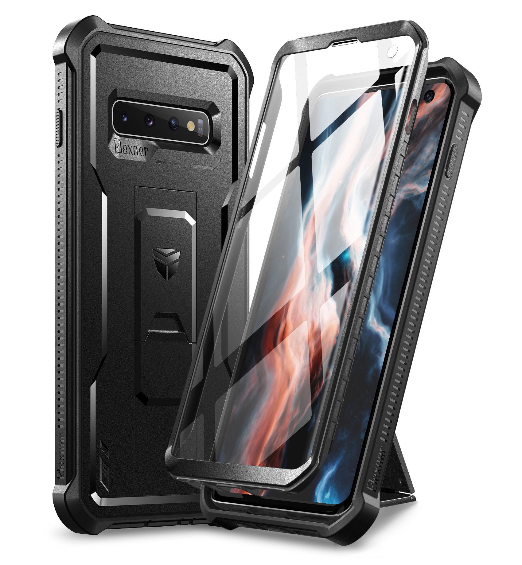 Dexnor Case for Samsung Galaxy S10 With Single Screen Protector Full Body Bumper Kickstand Heavy-duty Shockproof Rugged  Cover.
